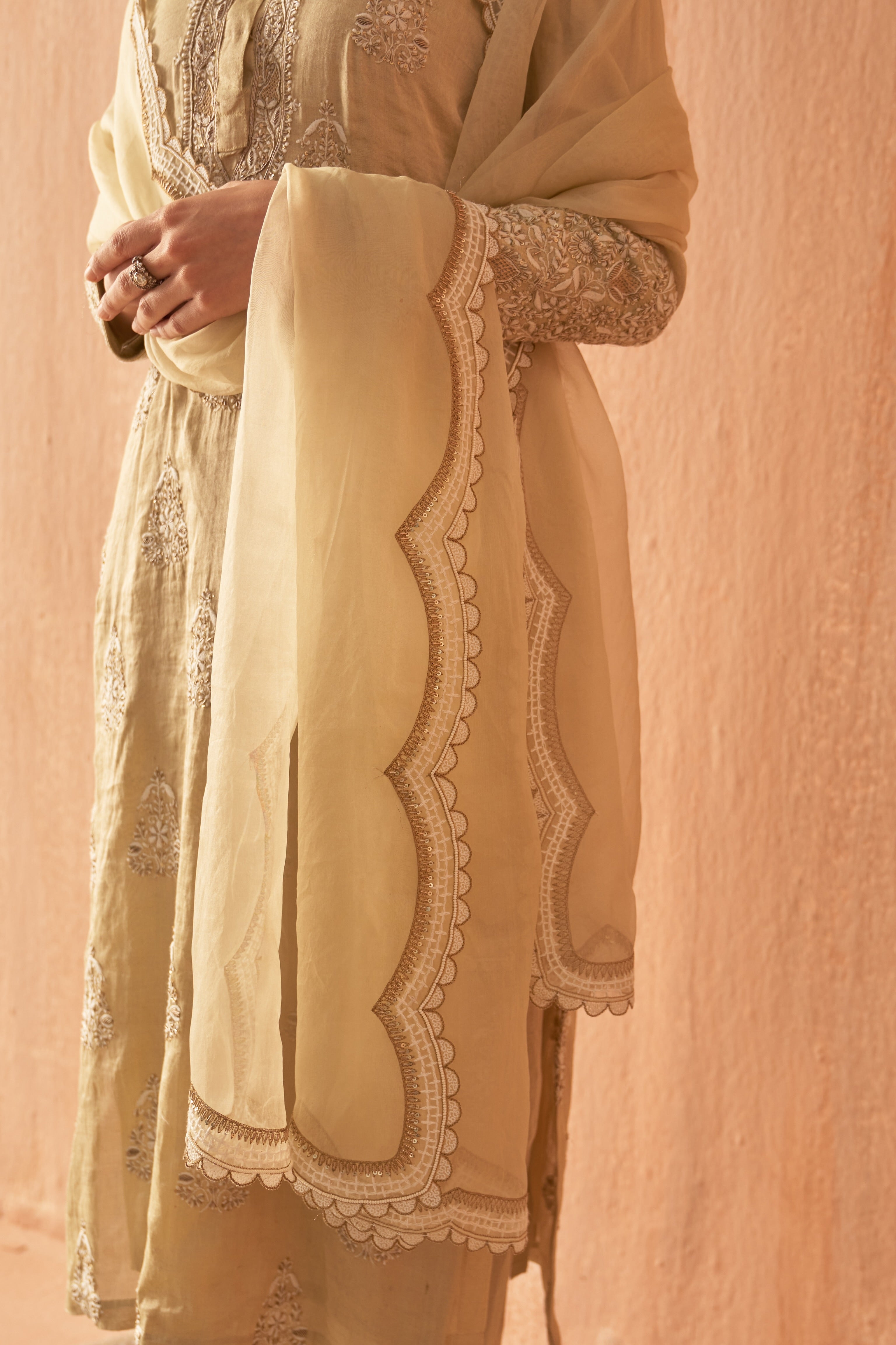 Olive Green heavy embroidered kurta set