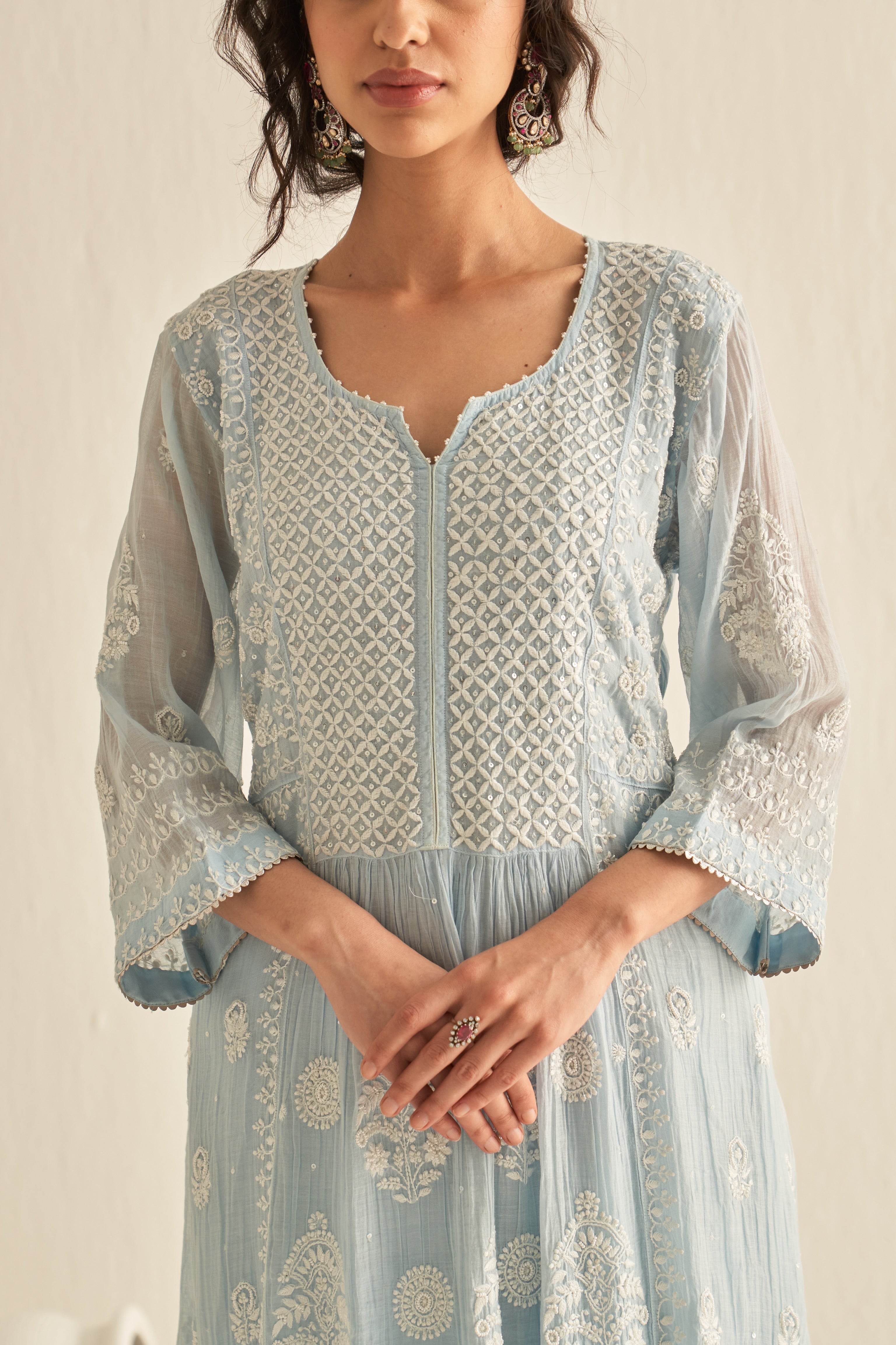 Light blue mul chanderi kurta set