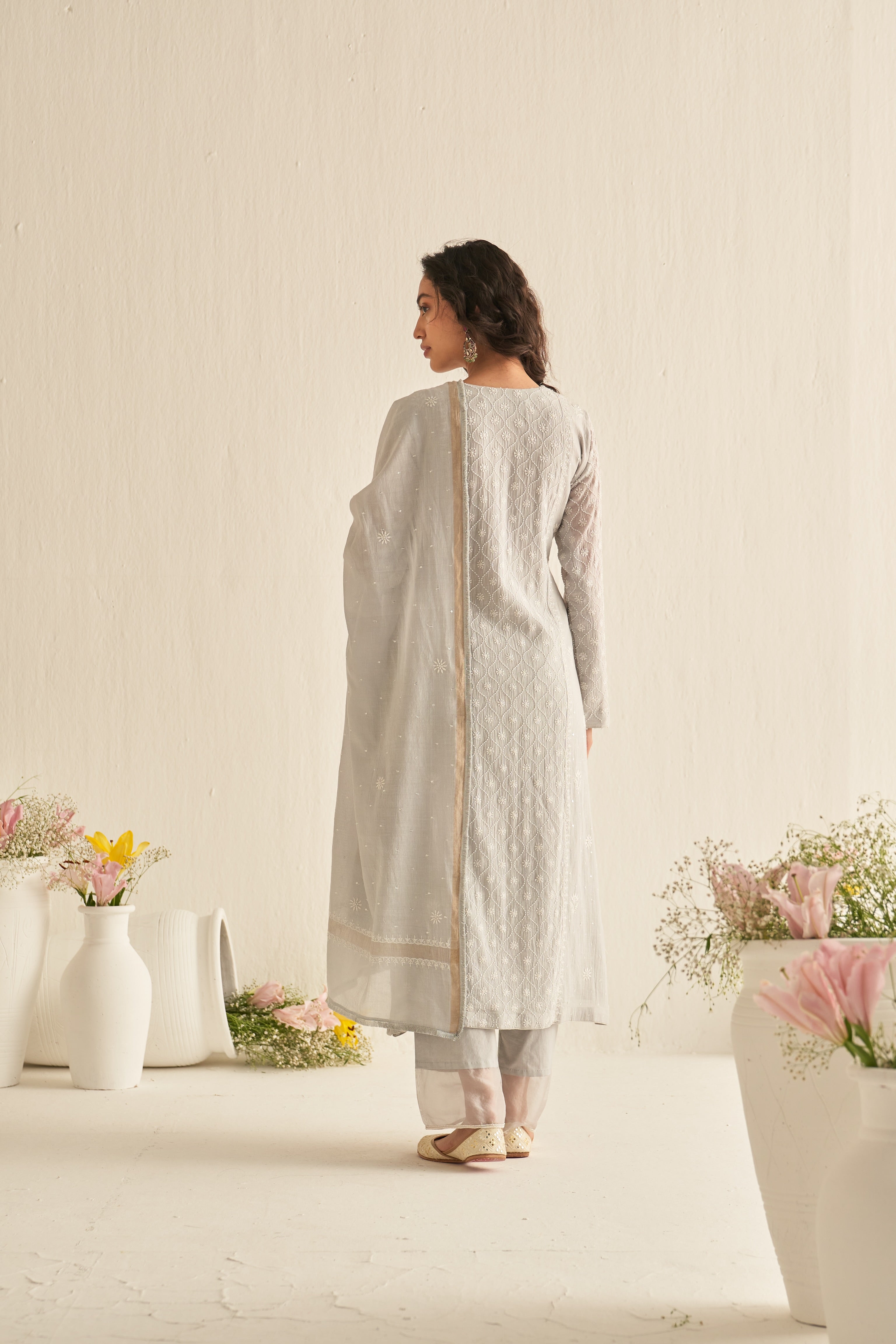 Light grey Maheshwari straight kurta set
