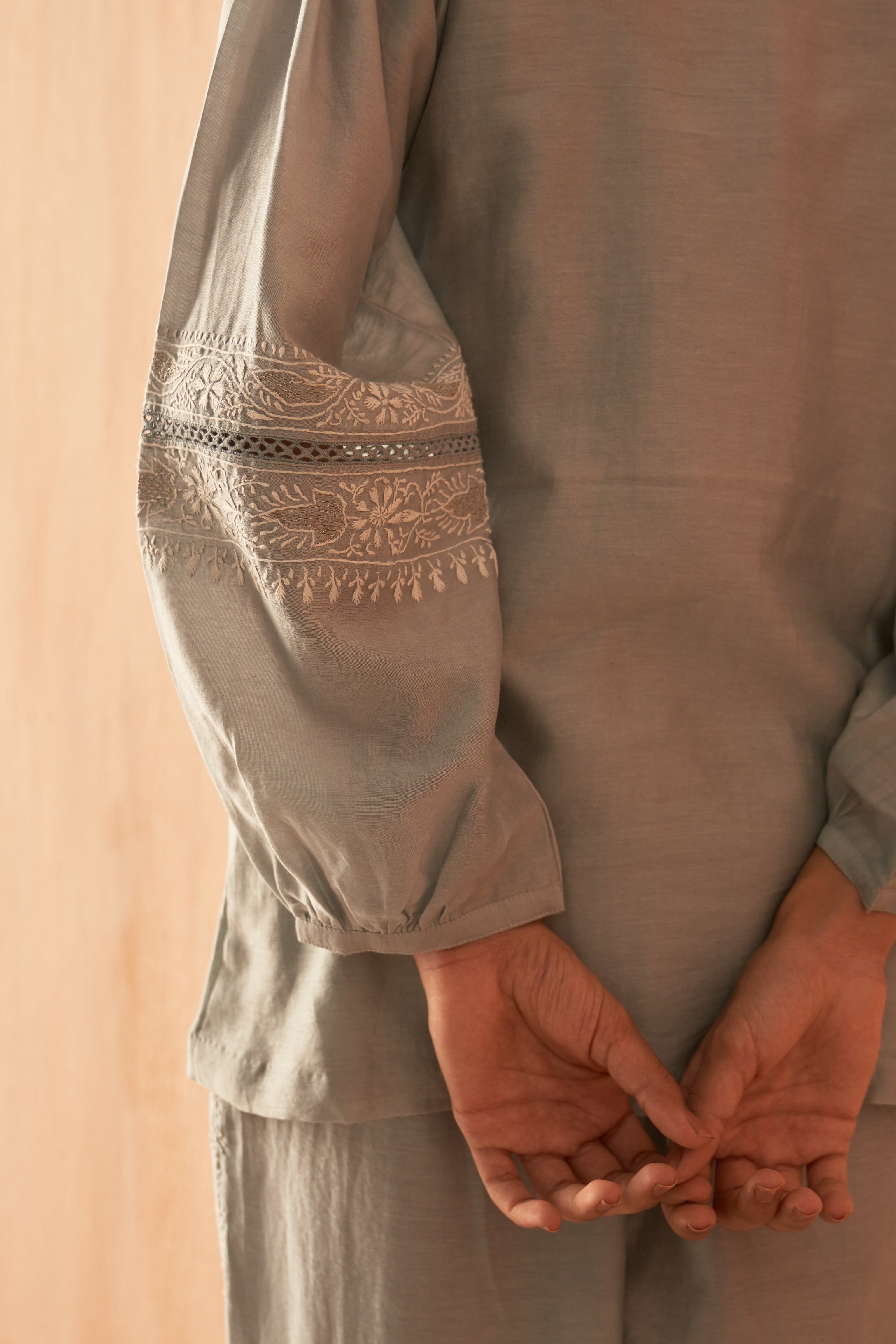 Grey chanderi chikankari Co-ord sets