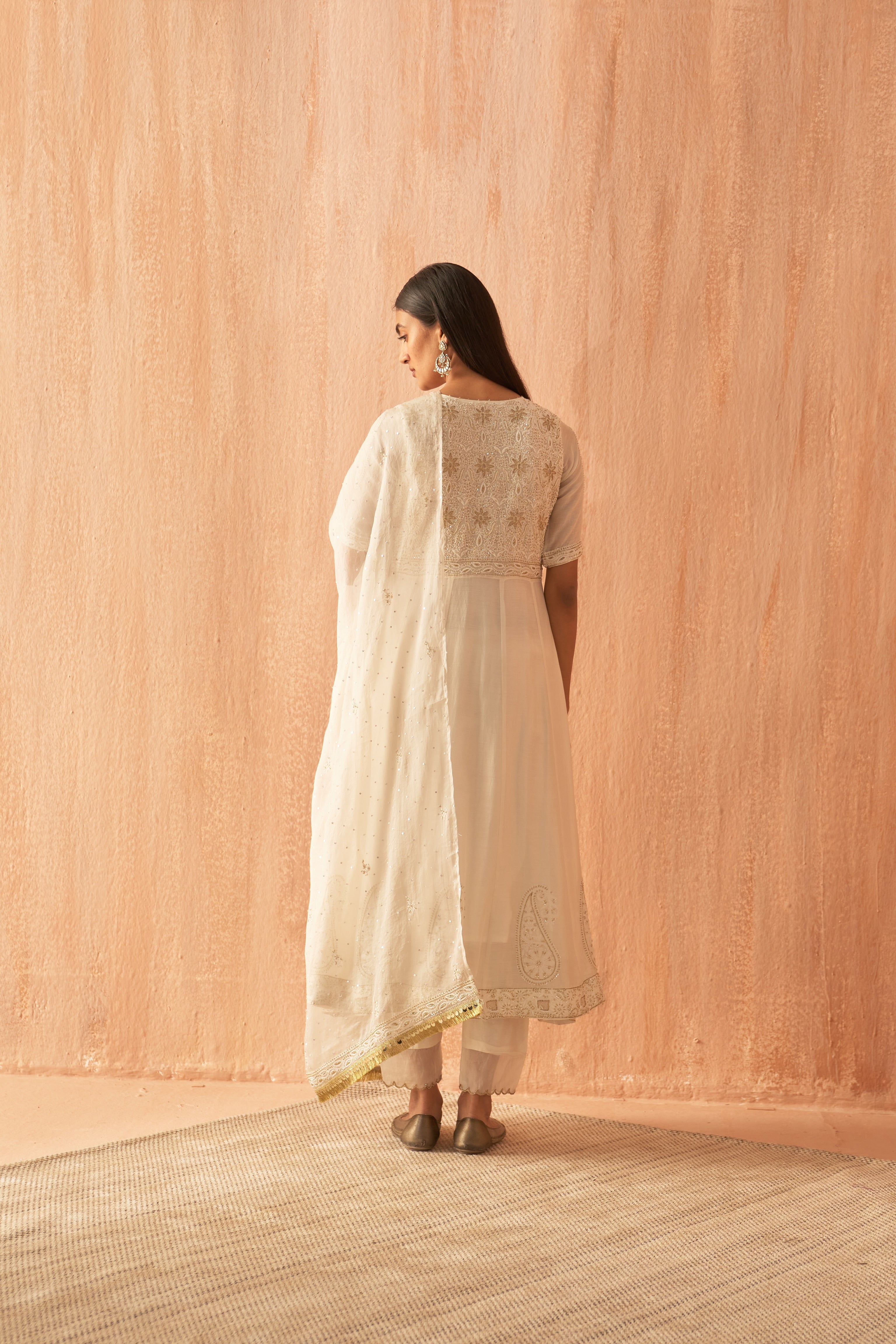 Ivory chanderi angrakha anarkali set