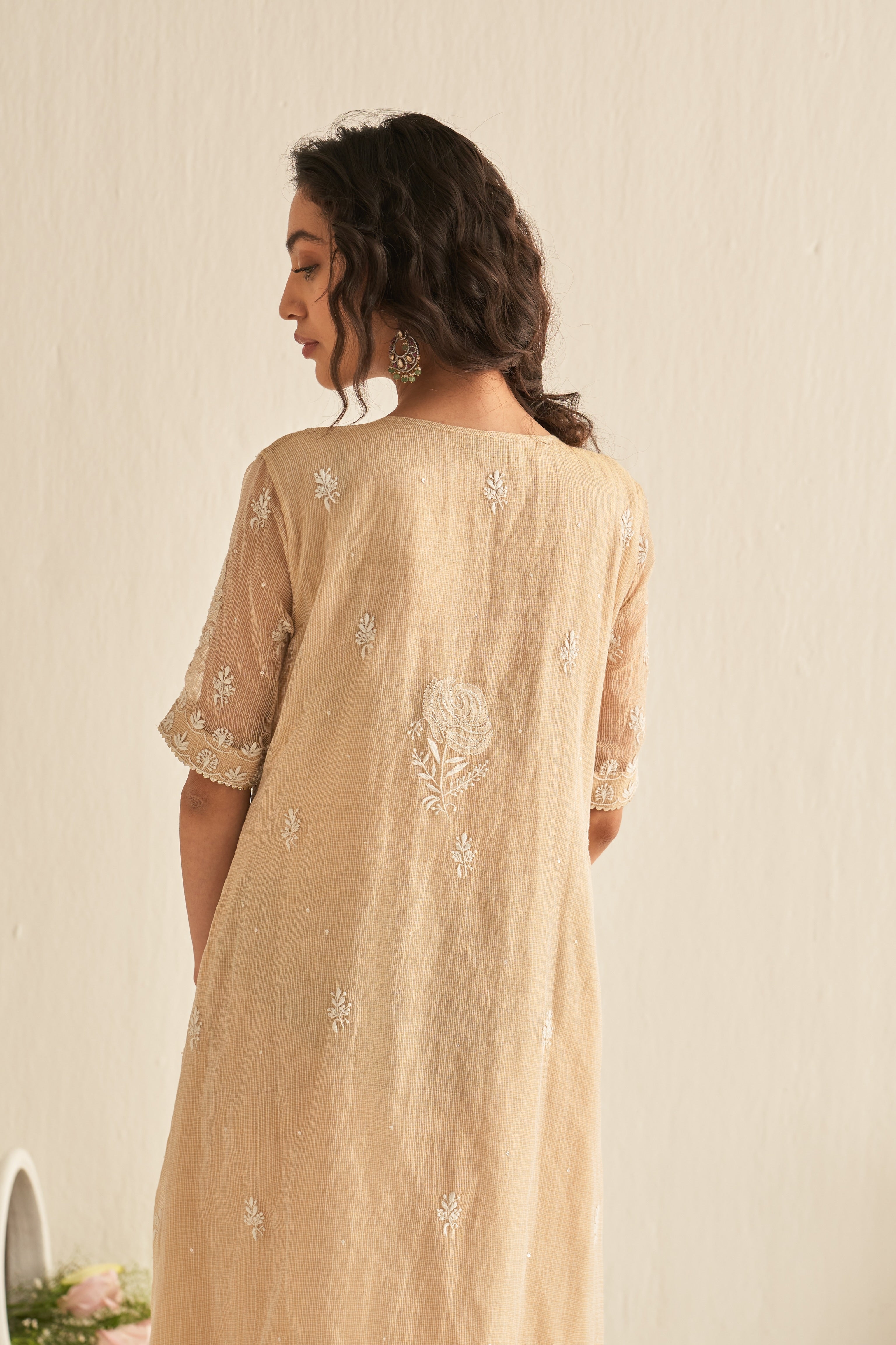 Gold Kota Tissue chikankari tunic