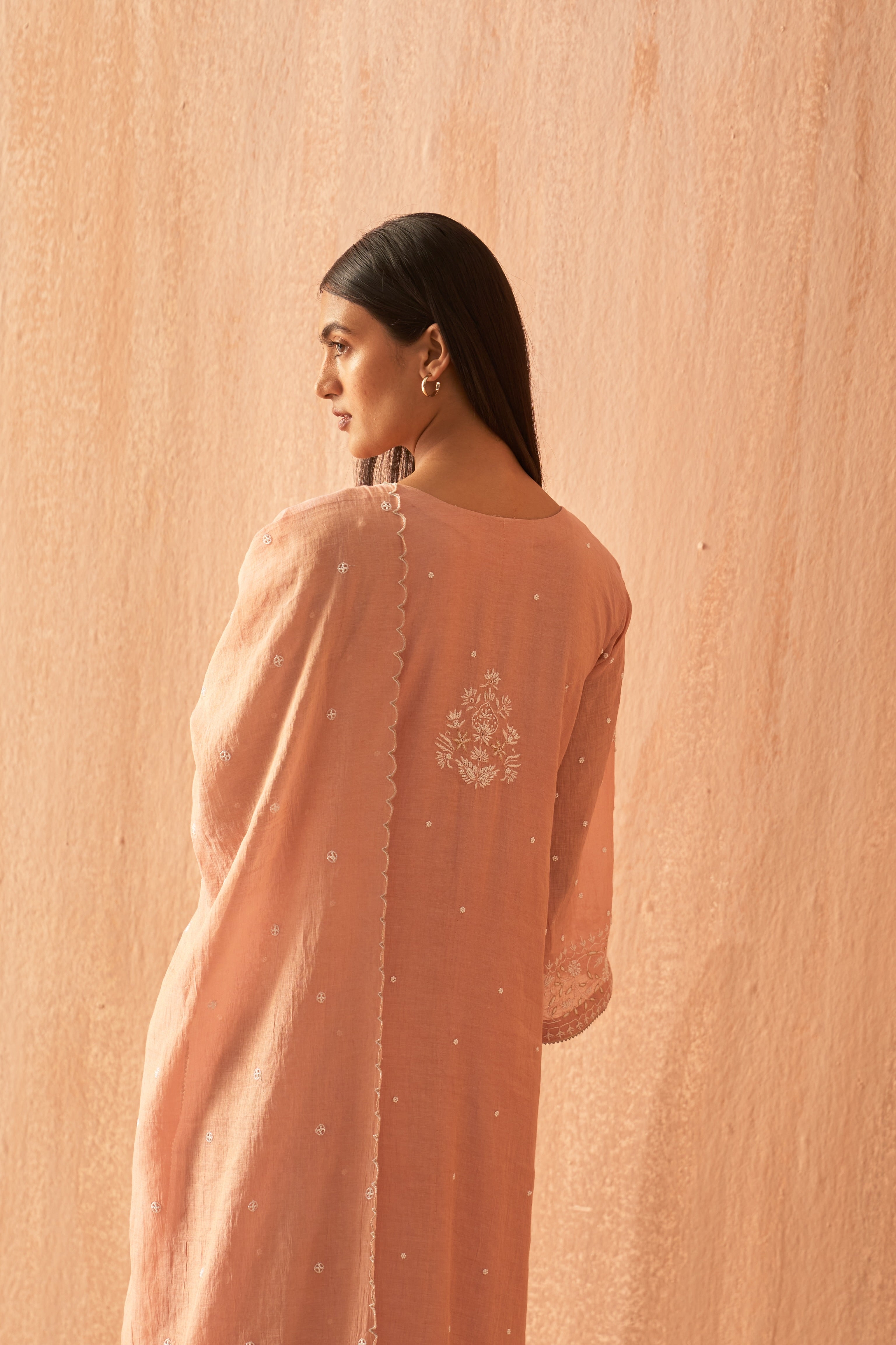 Pink Tissue Pearl Chikankari Embroidered Kurta Set