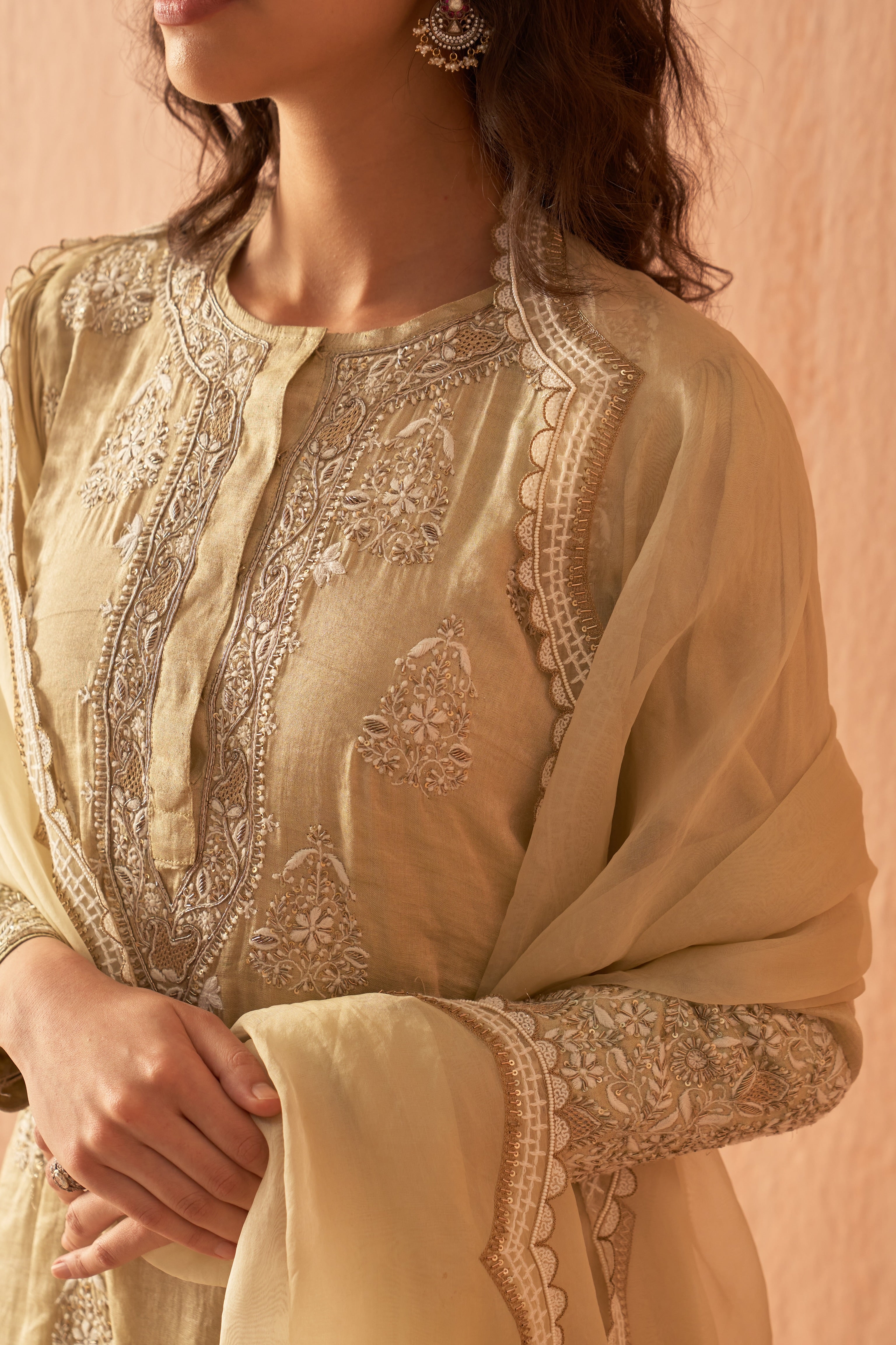 Olive Green heavy embroidered kurta set