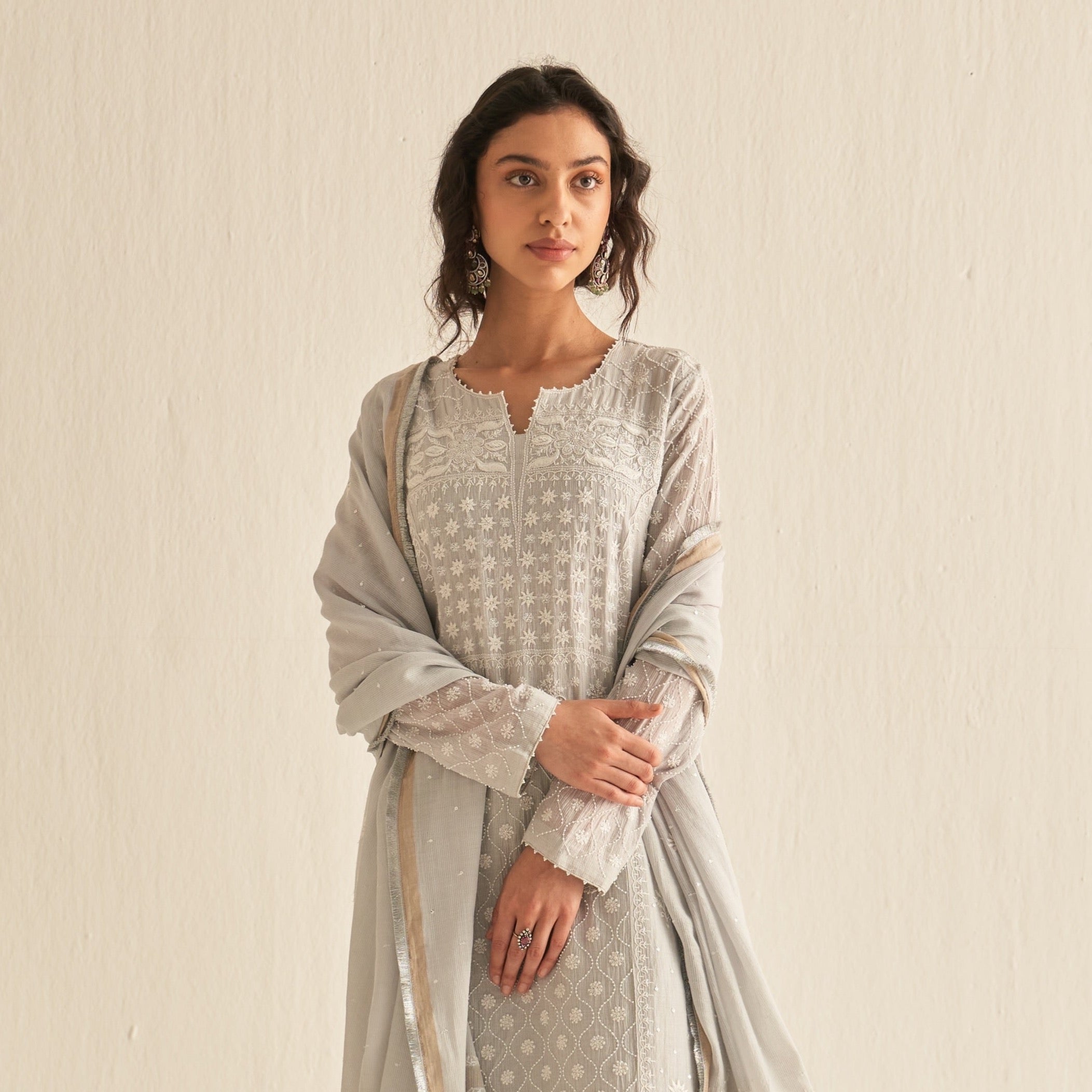 Light grey Maheshwari straight kurta set