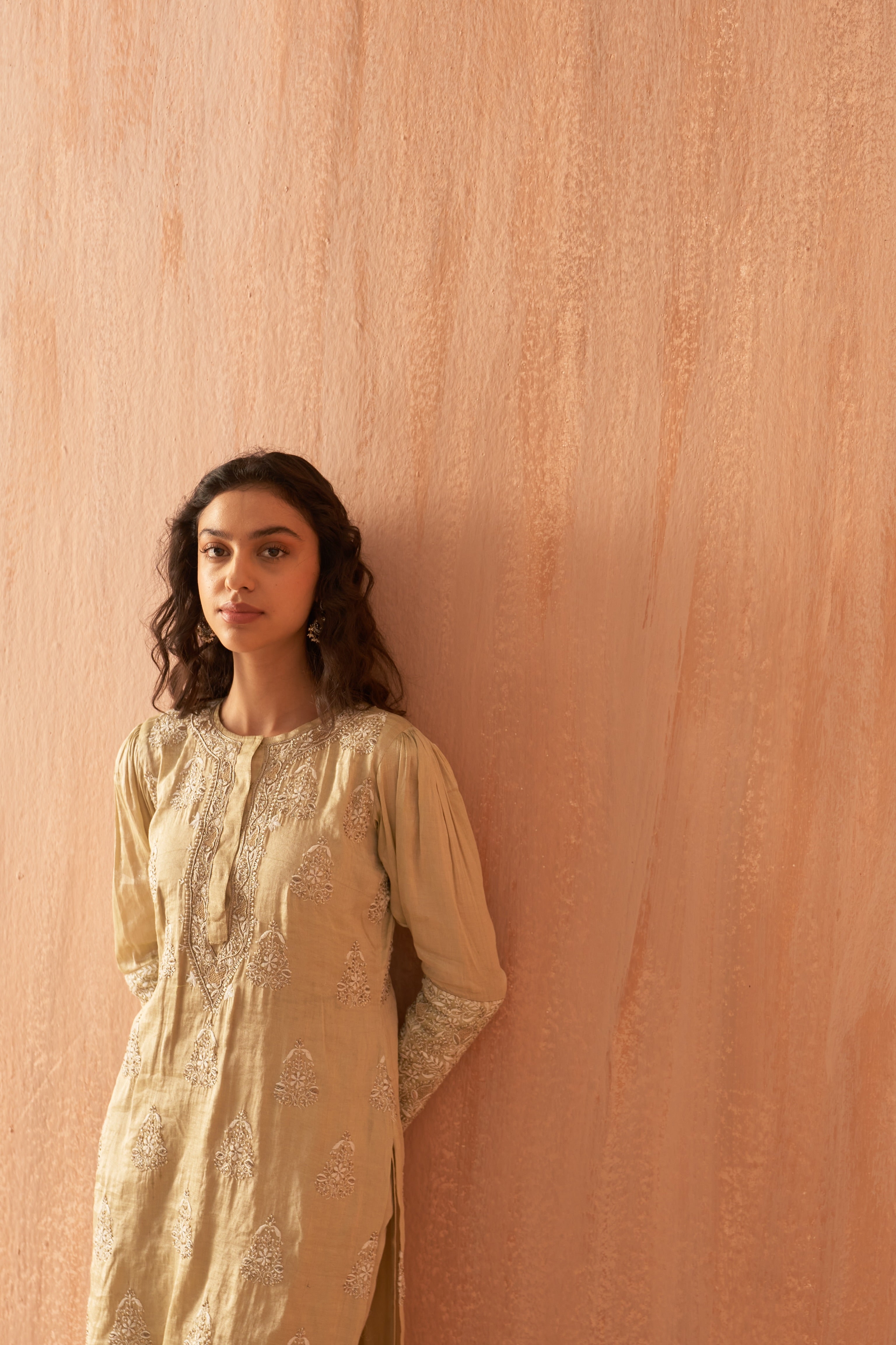 Olive Green heavy embroidered kurta set