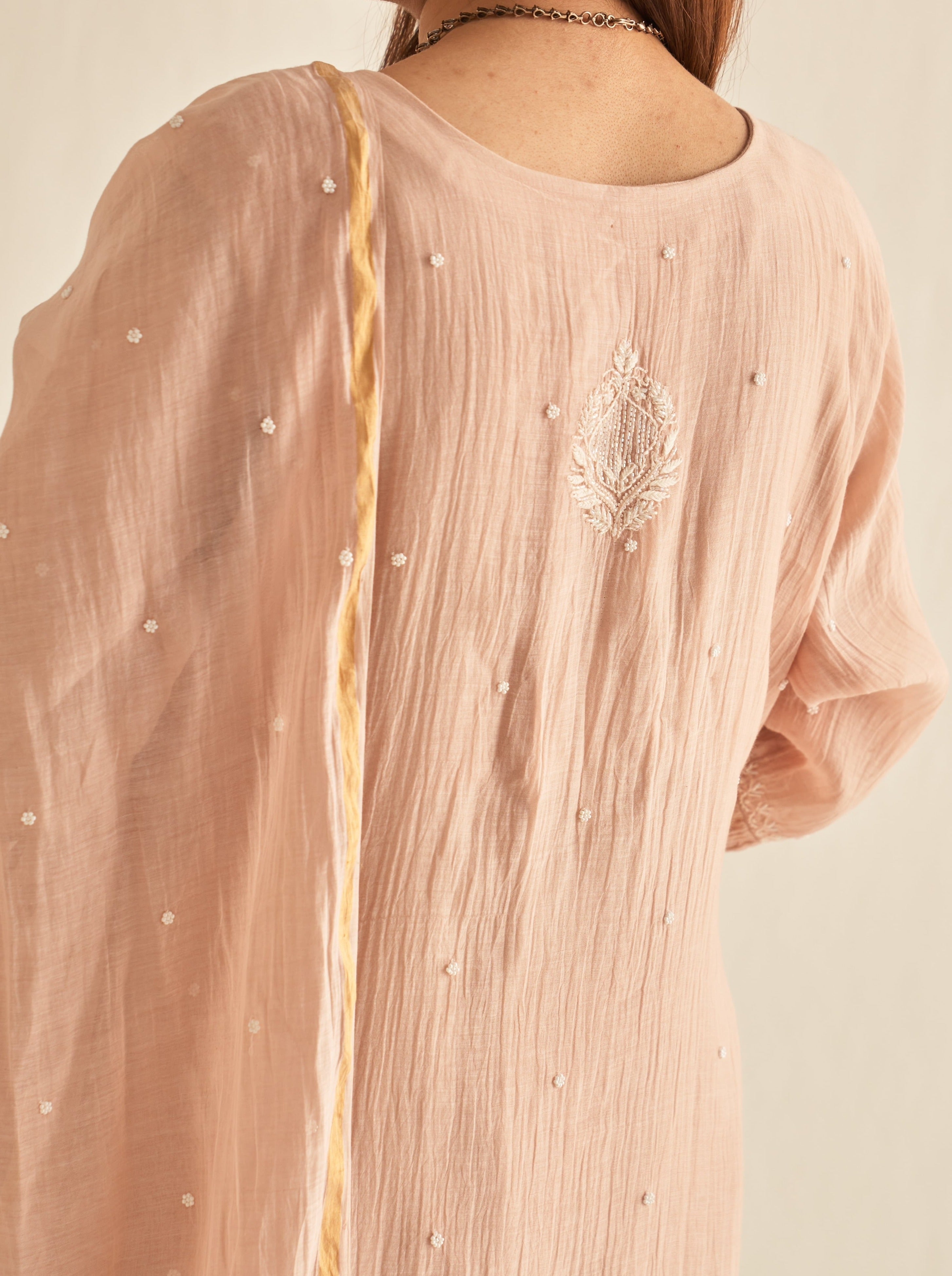 Blush pink chanderi Chikankari suit set