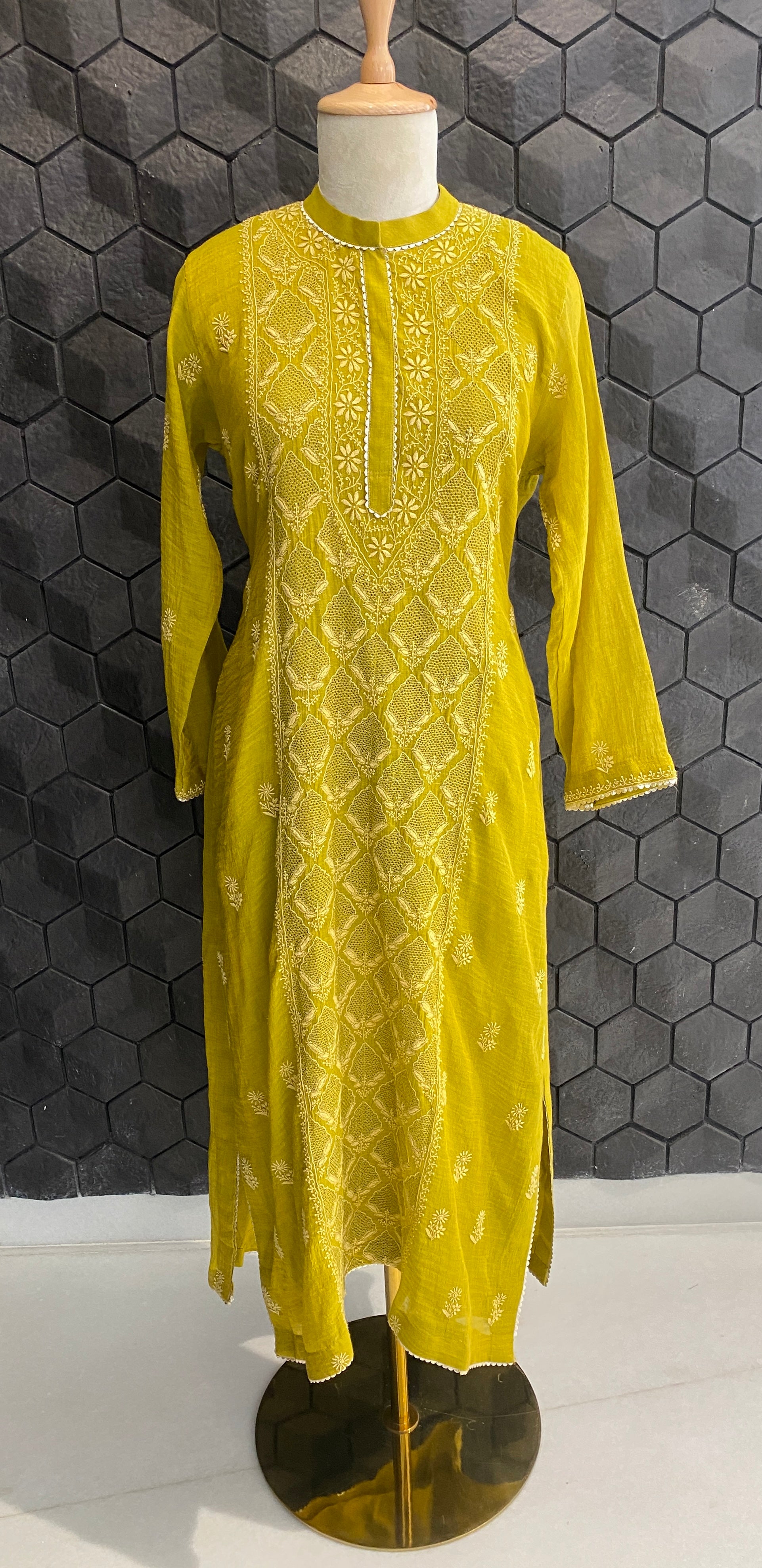 Lime green tissue straight kurta set