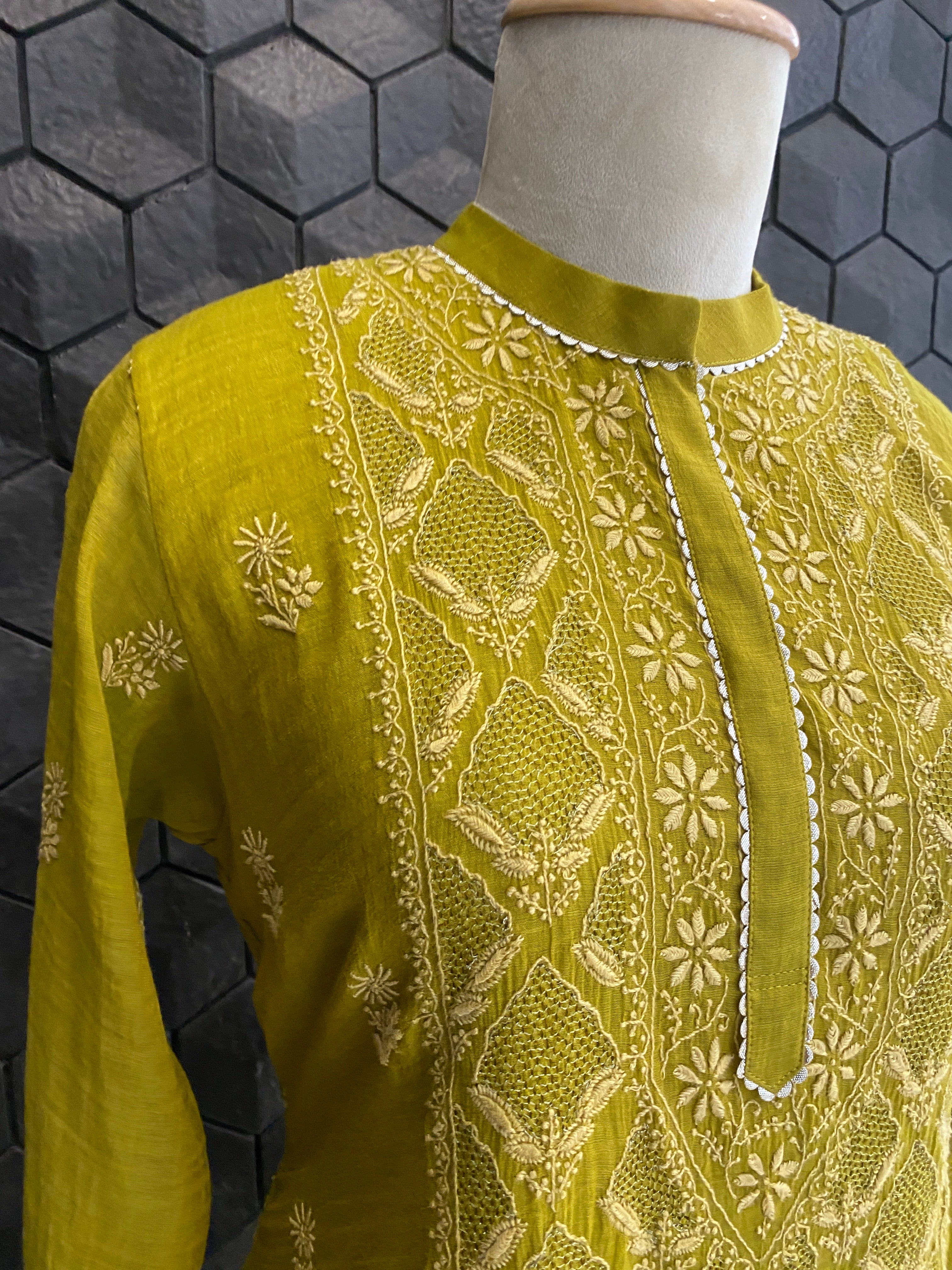 Lime green tissue straight kurta set