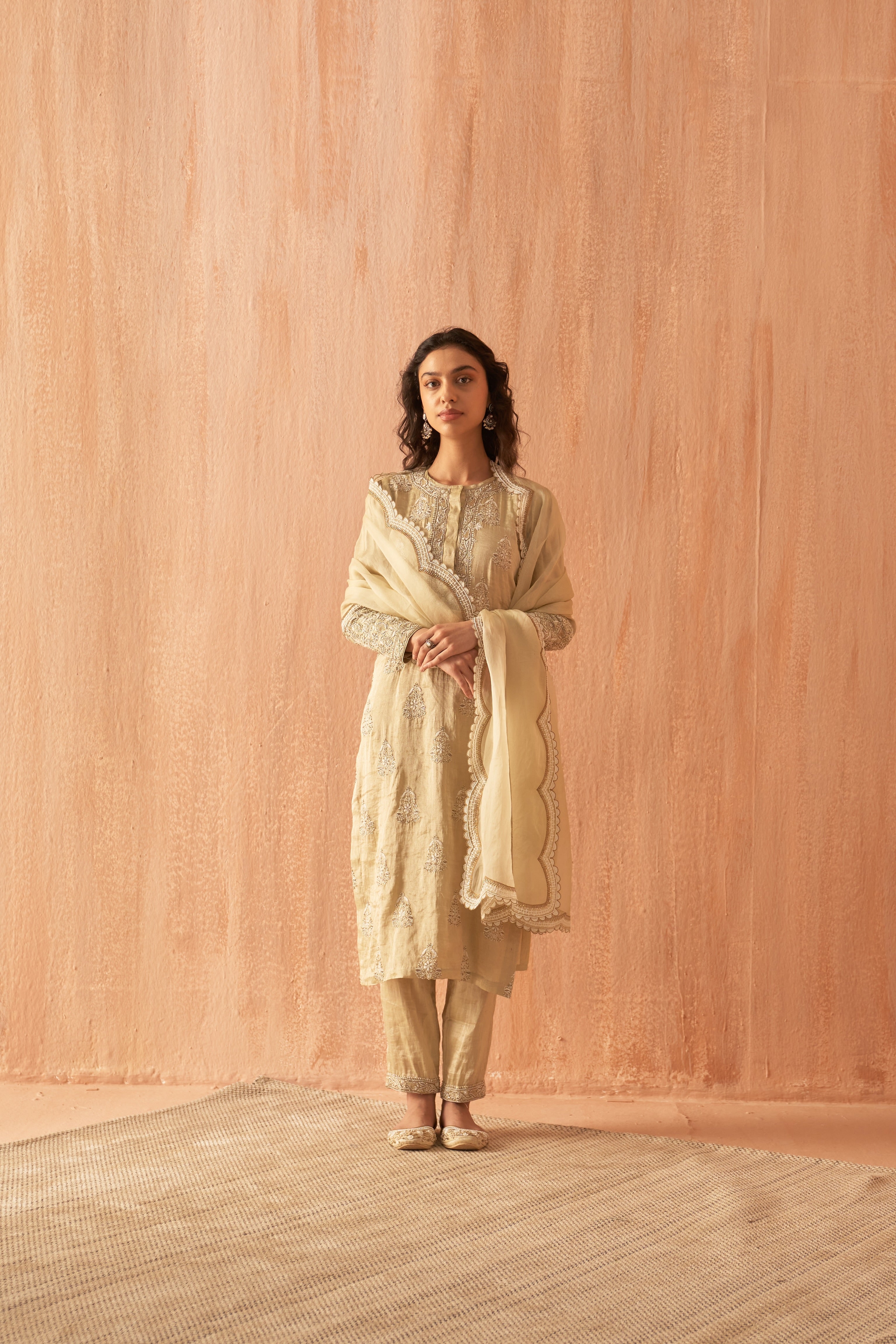 Olive Green heavy embroidered kurta set