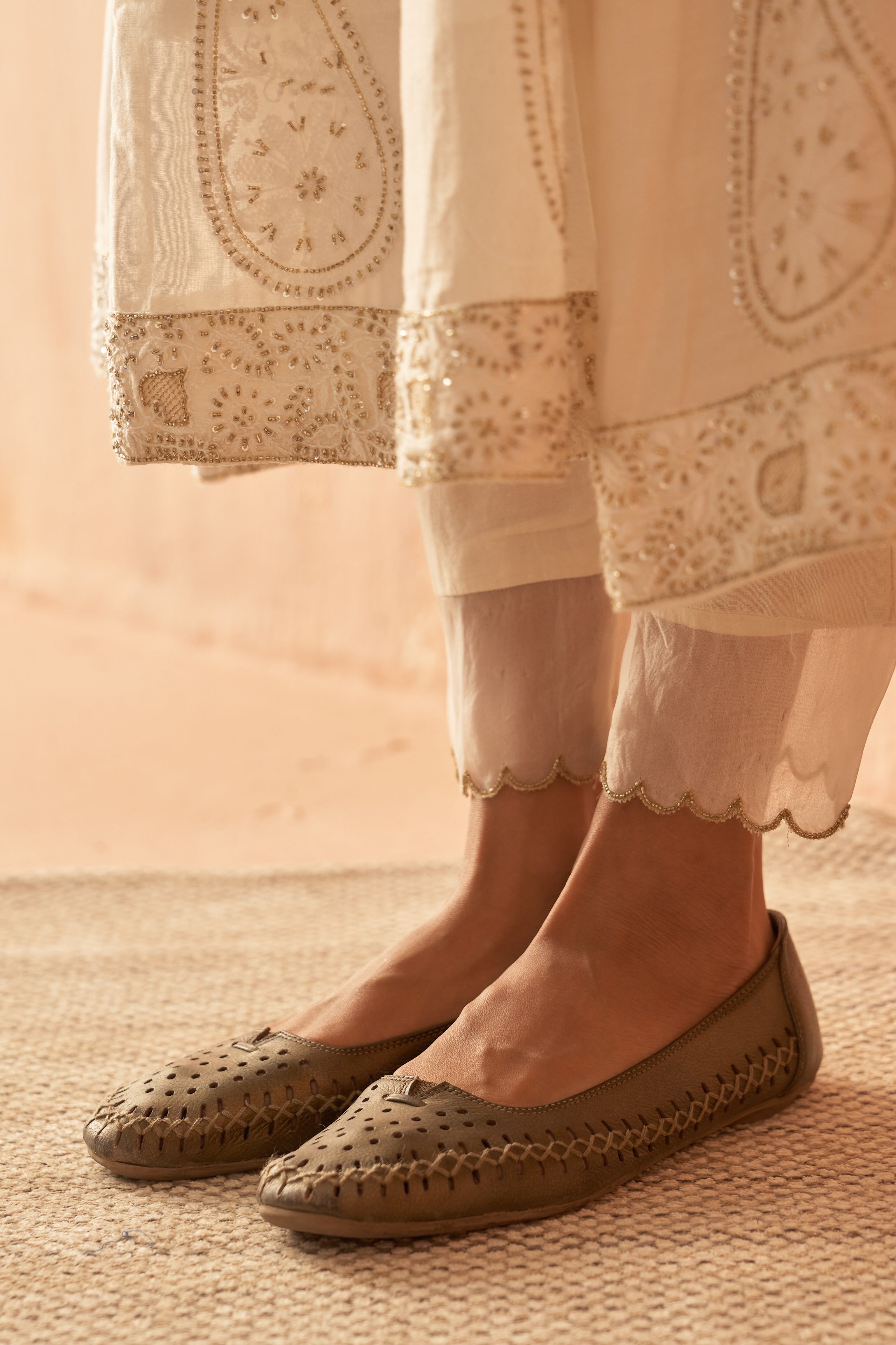 Ivory chanderi angrakha anarkali set
