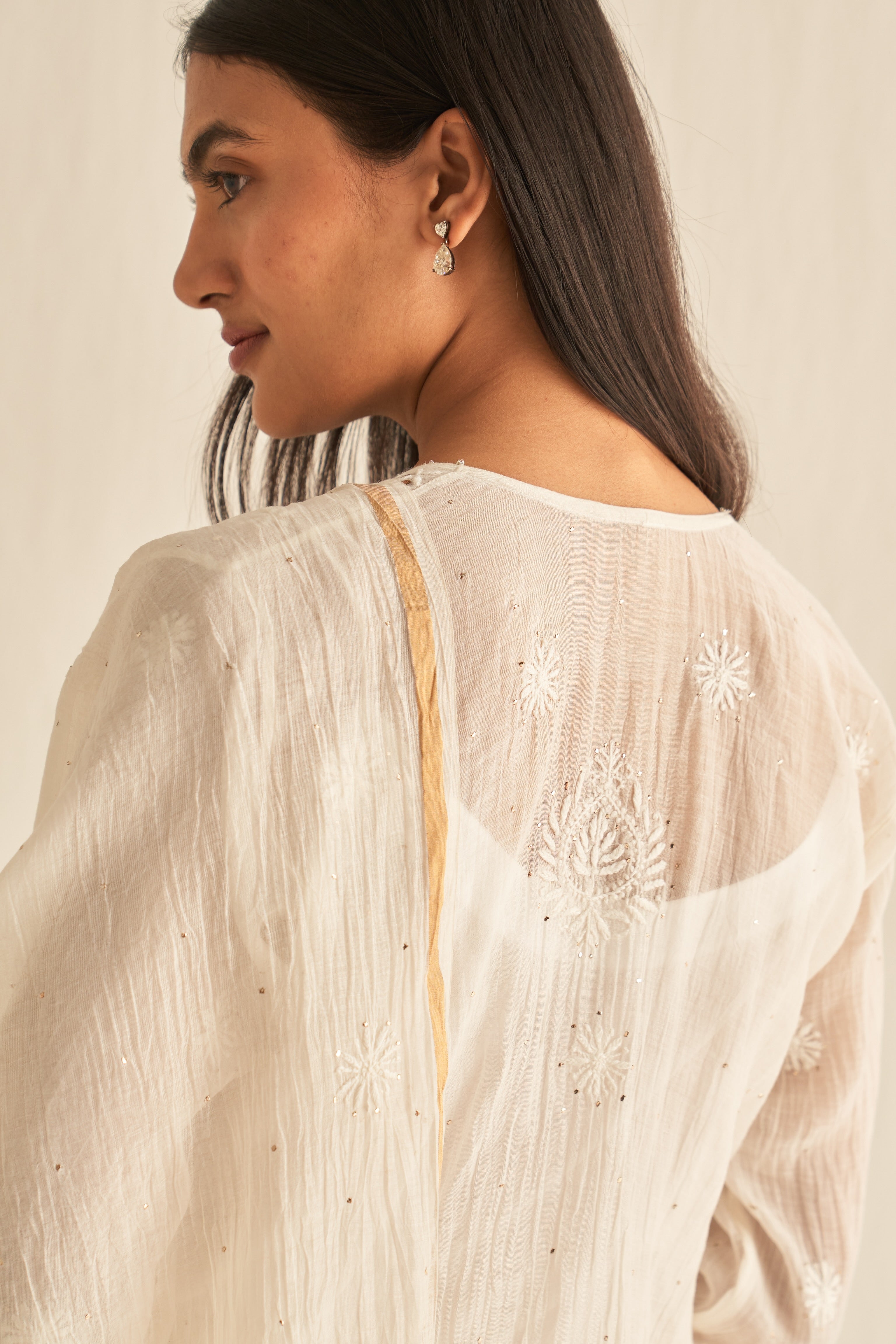 White mul chanderi with mukaish sharara set