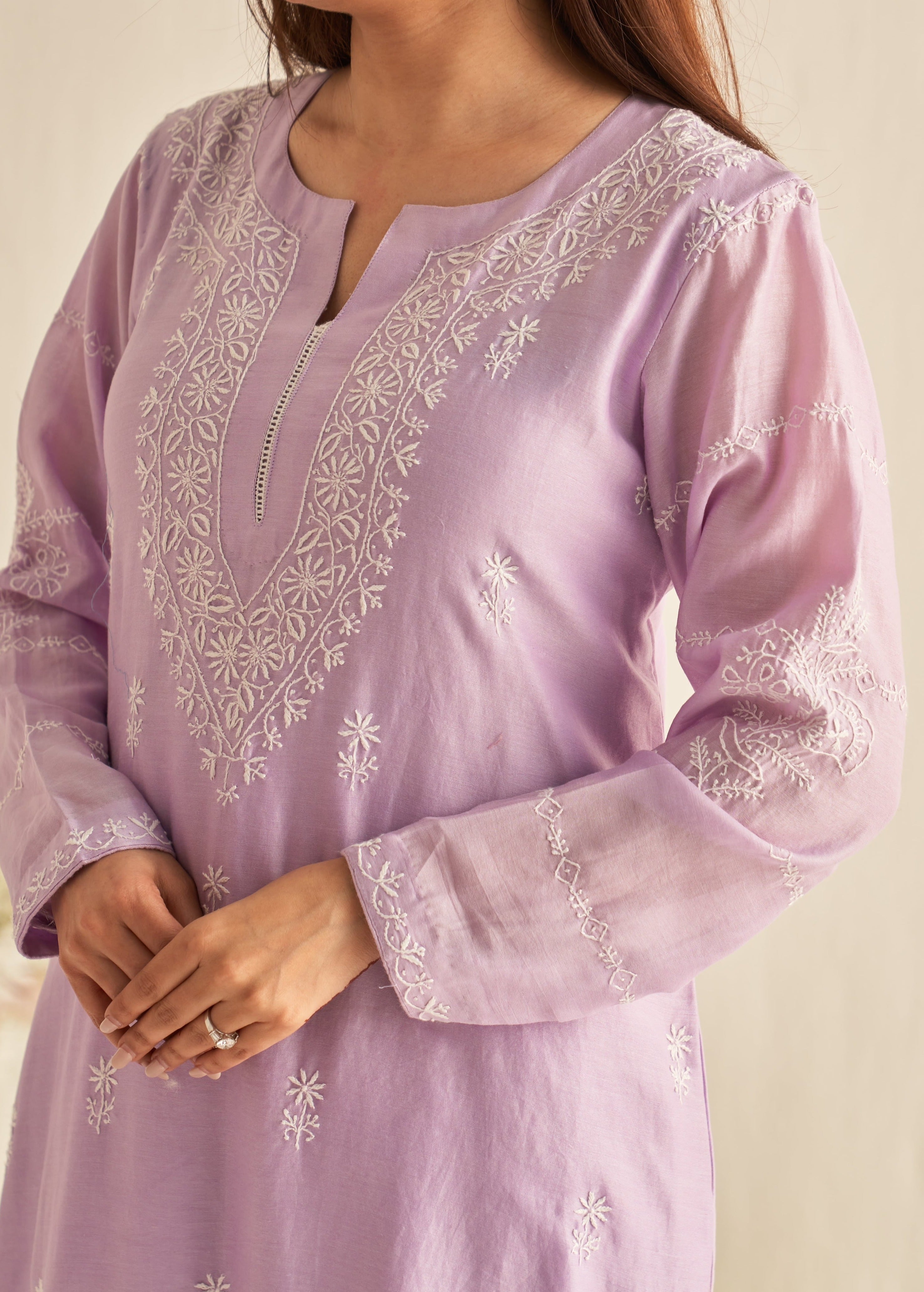 Lilac chikankari kurta set