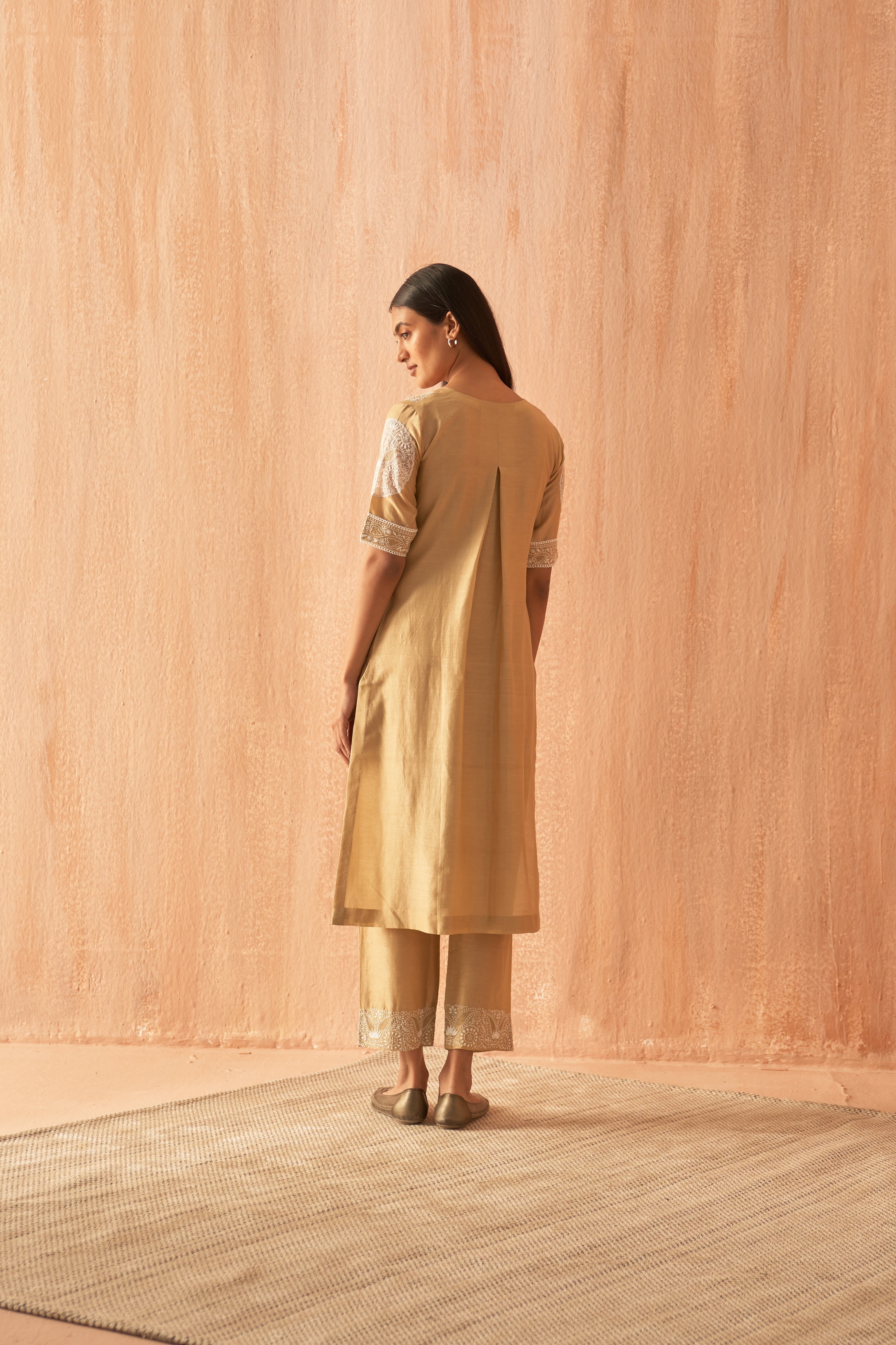 Gold chanderi chikankari Co-ord sets