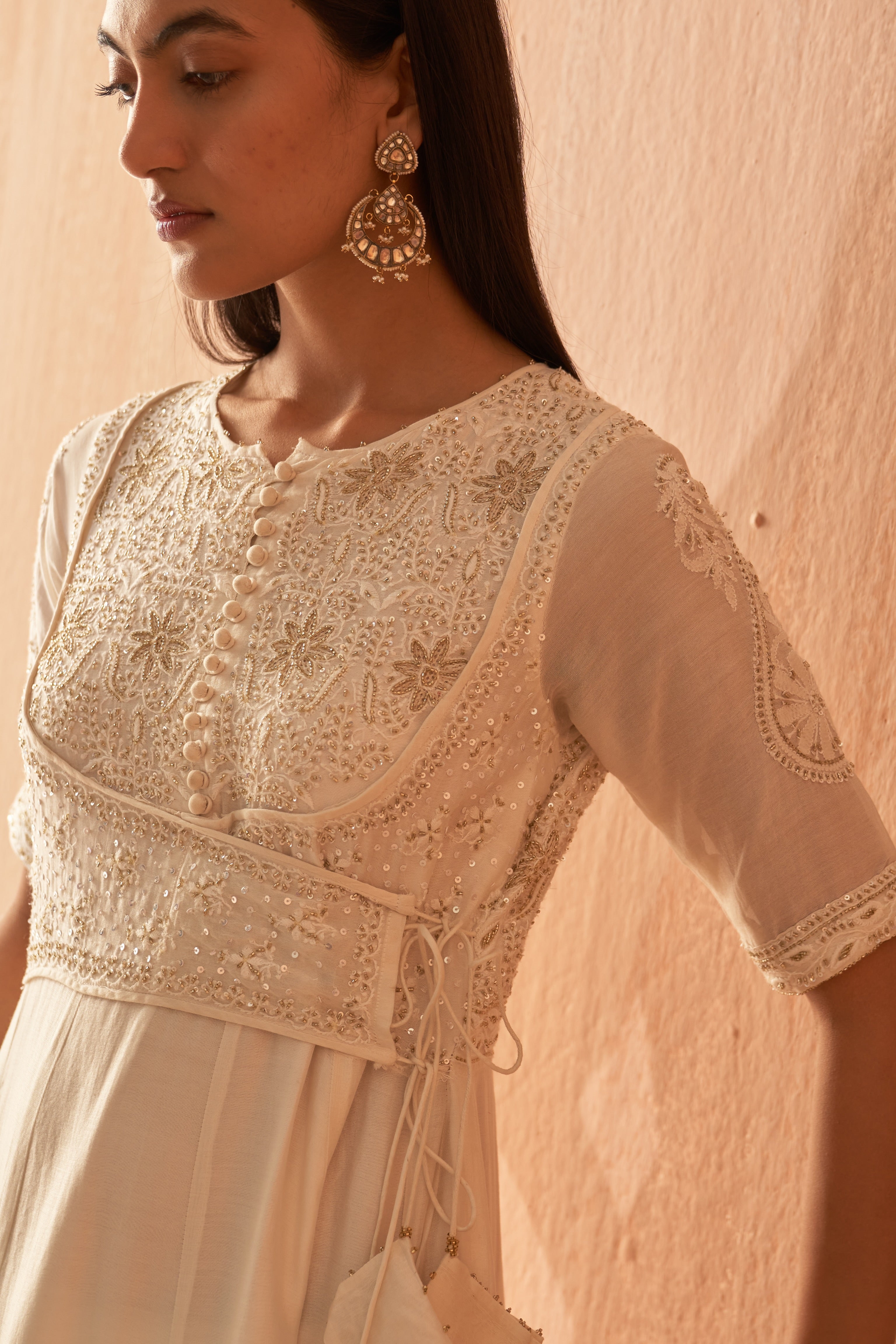 Ivory chanderi angrakha anarkali set