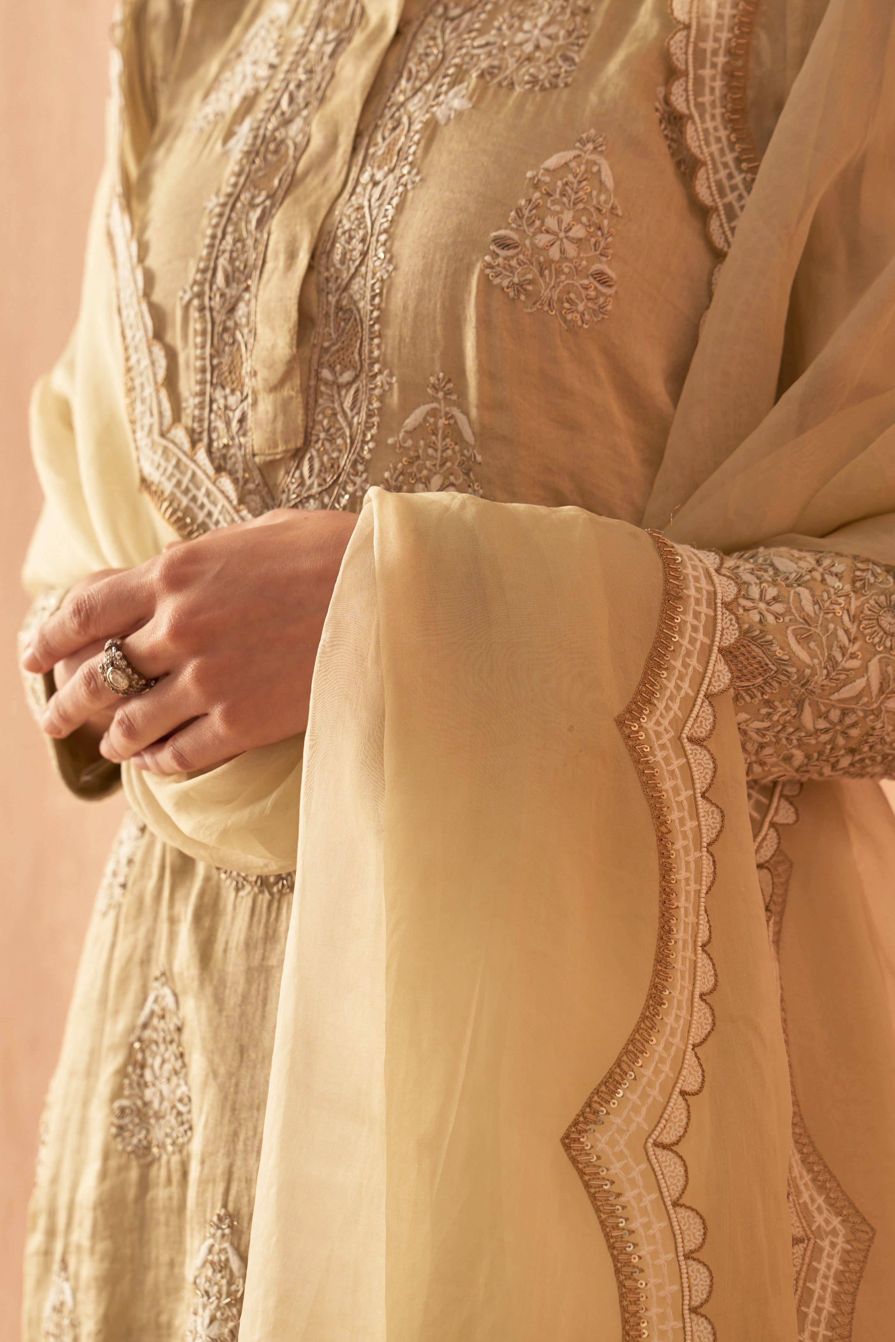 Olive Green heavy embroidered kurta set