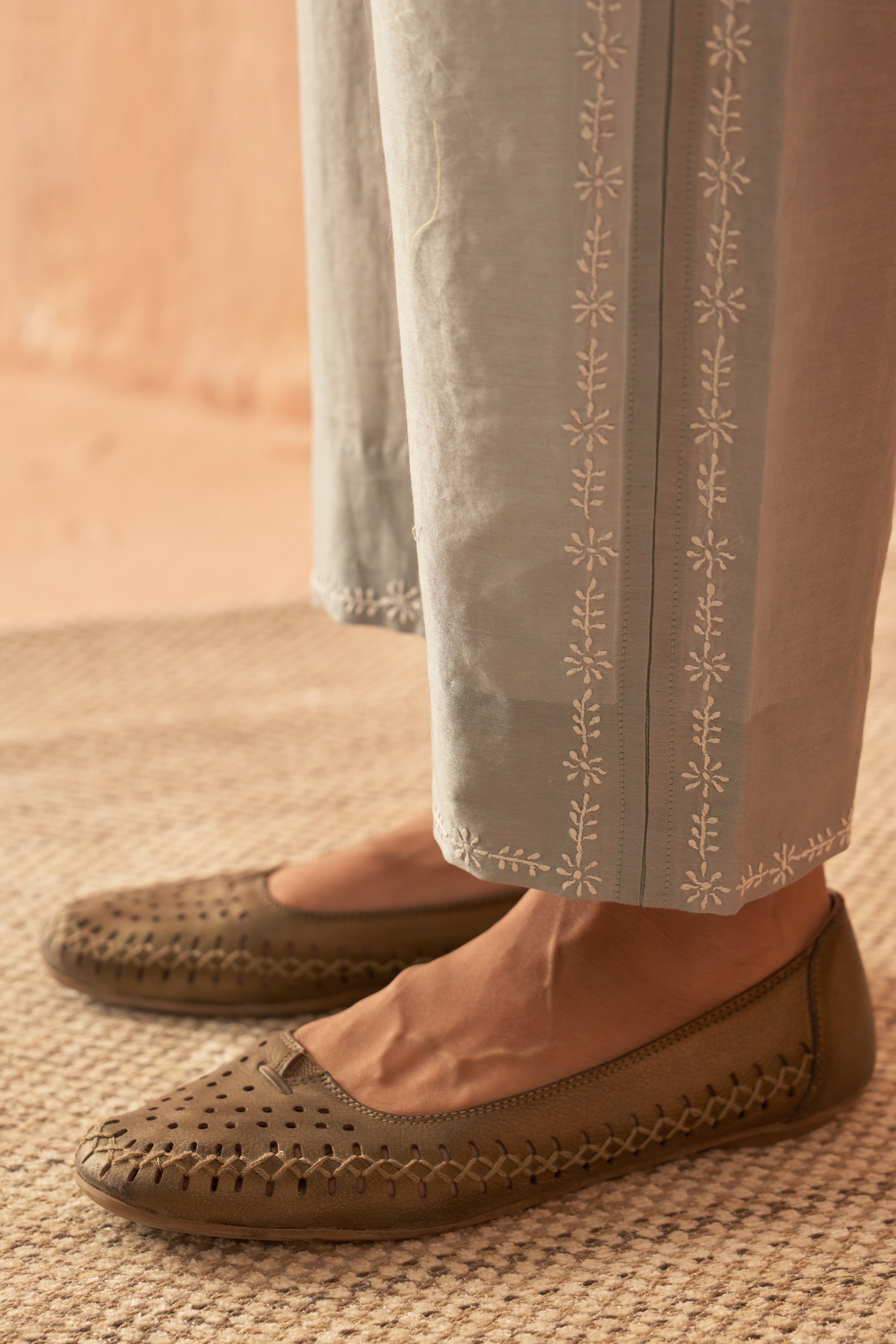 Grey chanderi chikankari Co-ord sets