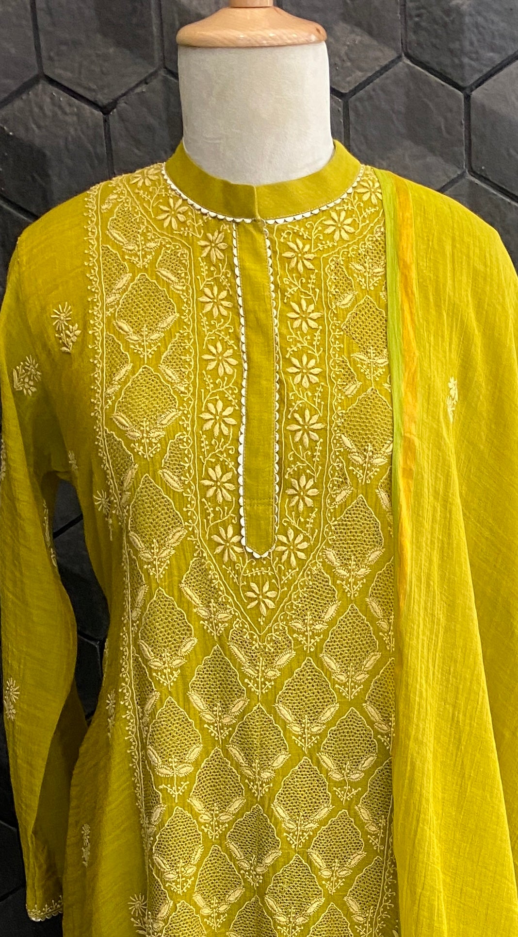 Lime green tissue straight kurta set