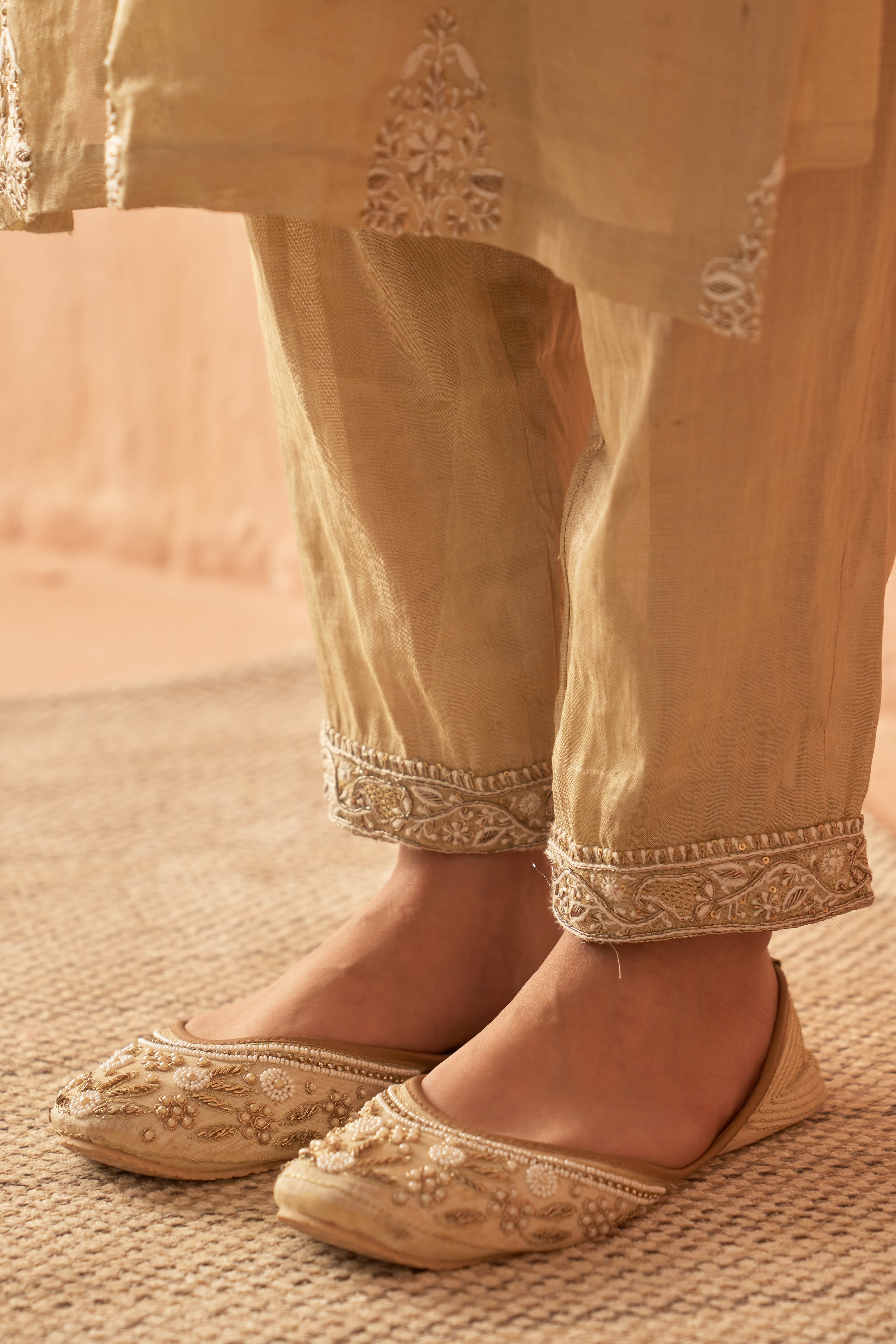 Olive Green heavy embroidered kurta set