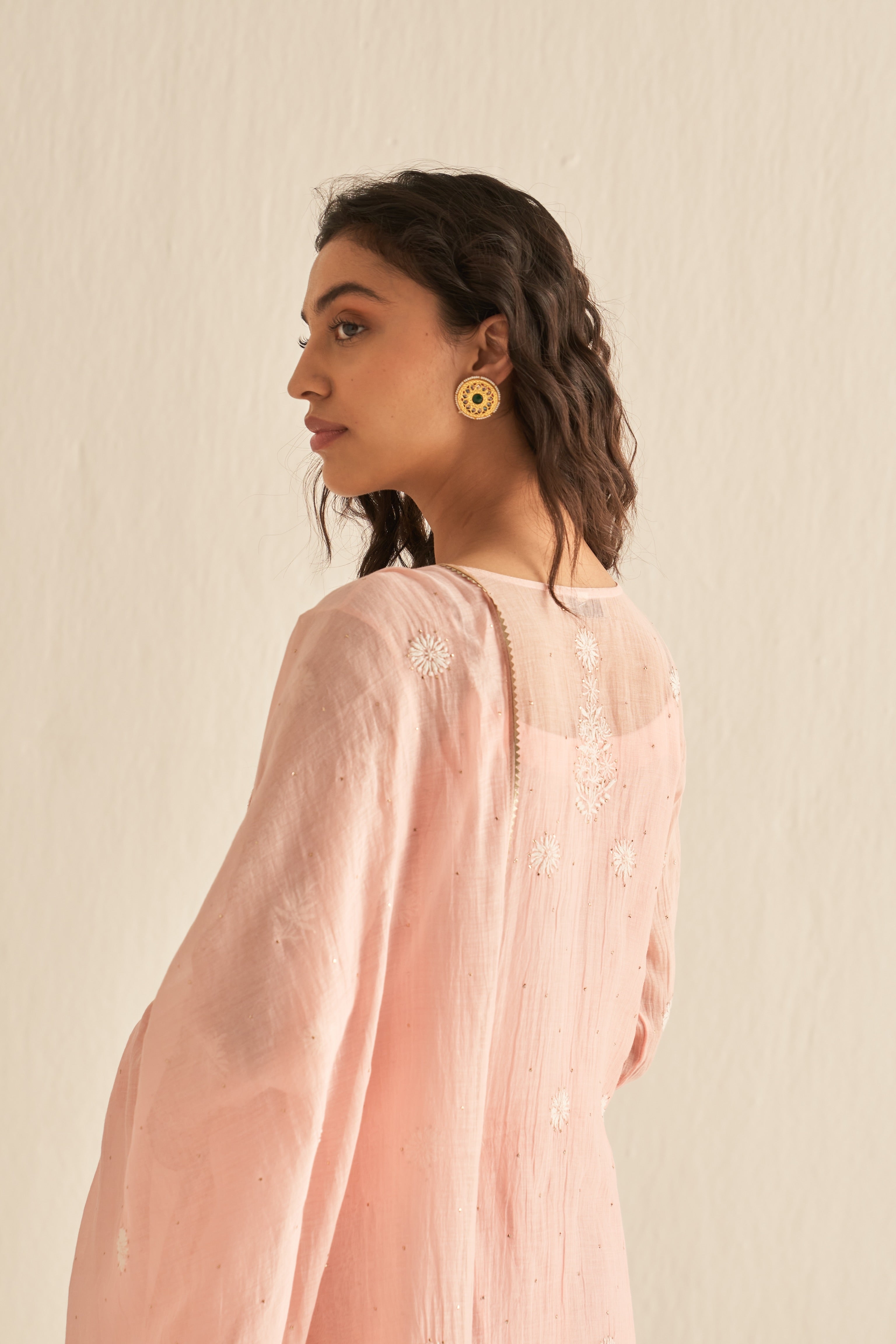 Pink mul chanderi chikankari sharara set