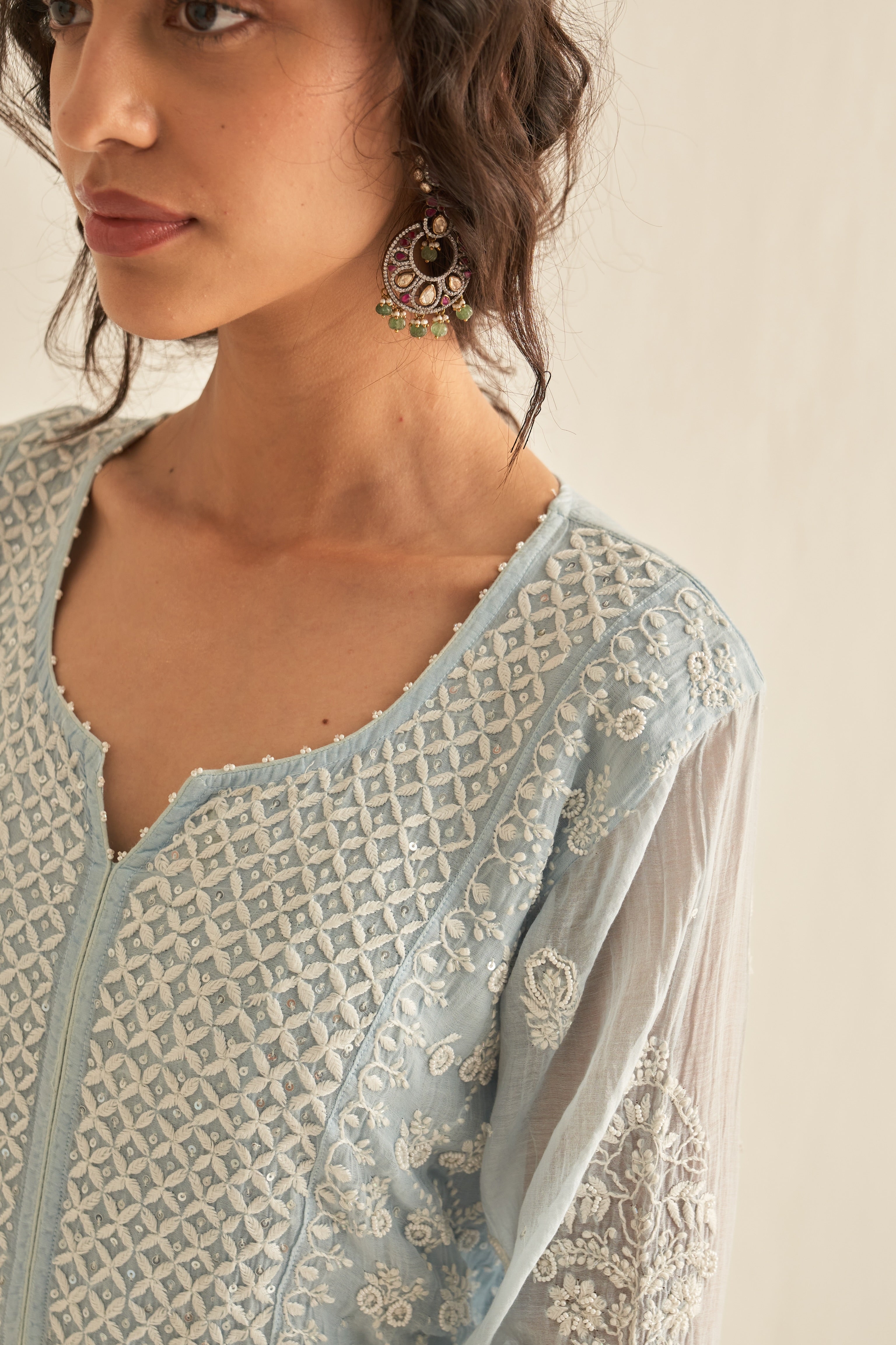 Light blue mul chanderi kurta set