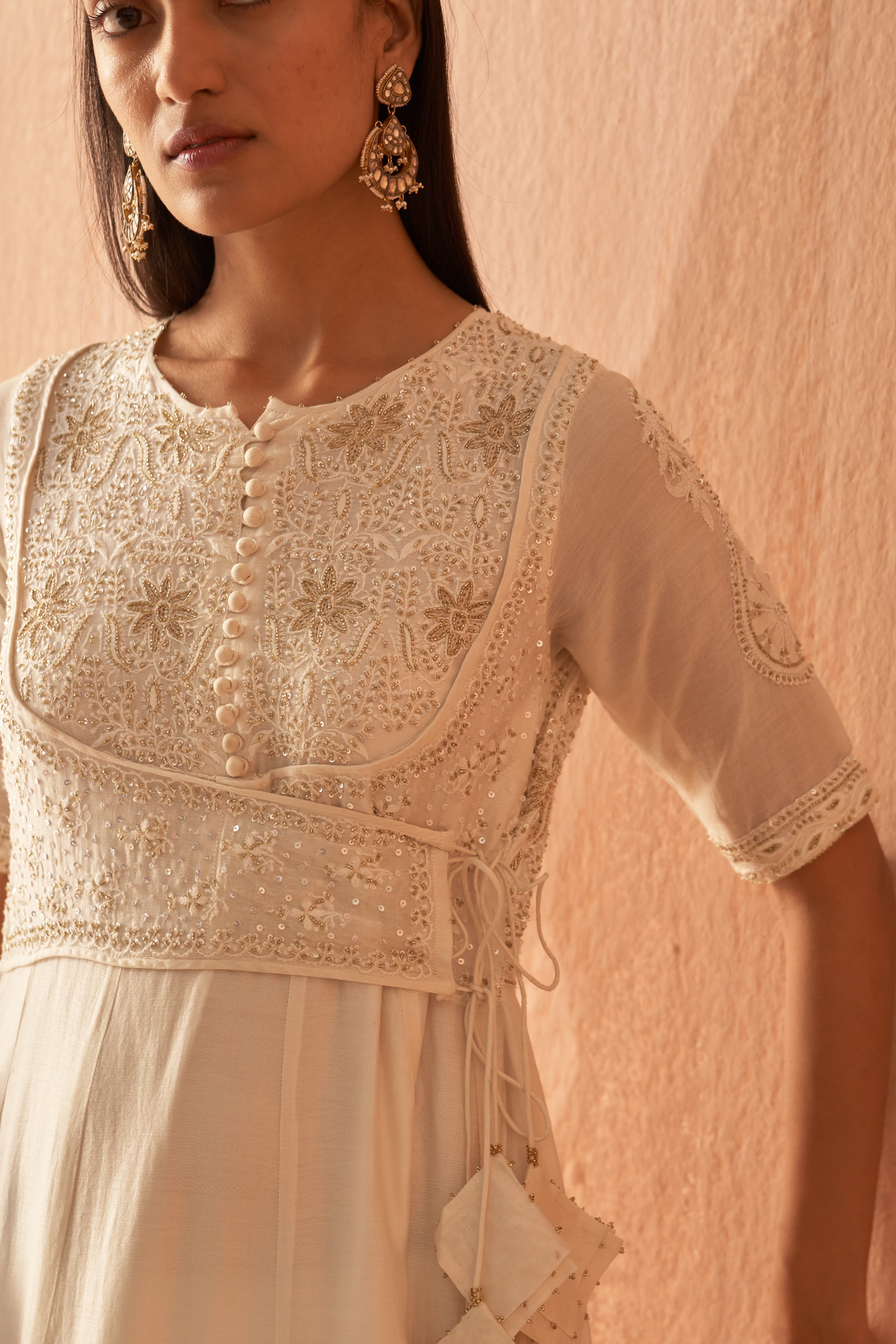 Ivory chanderi angrakha anarkali set
