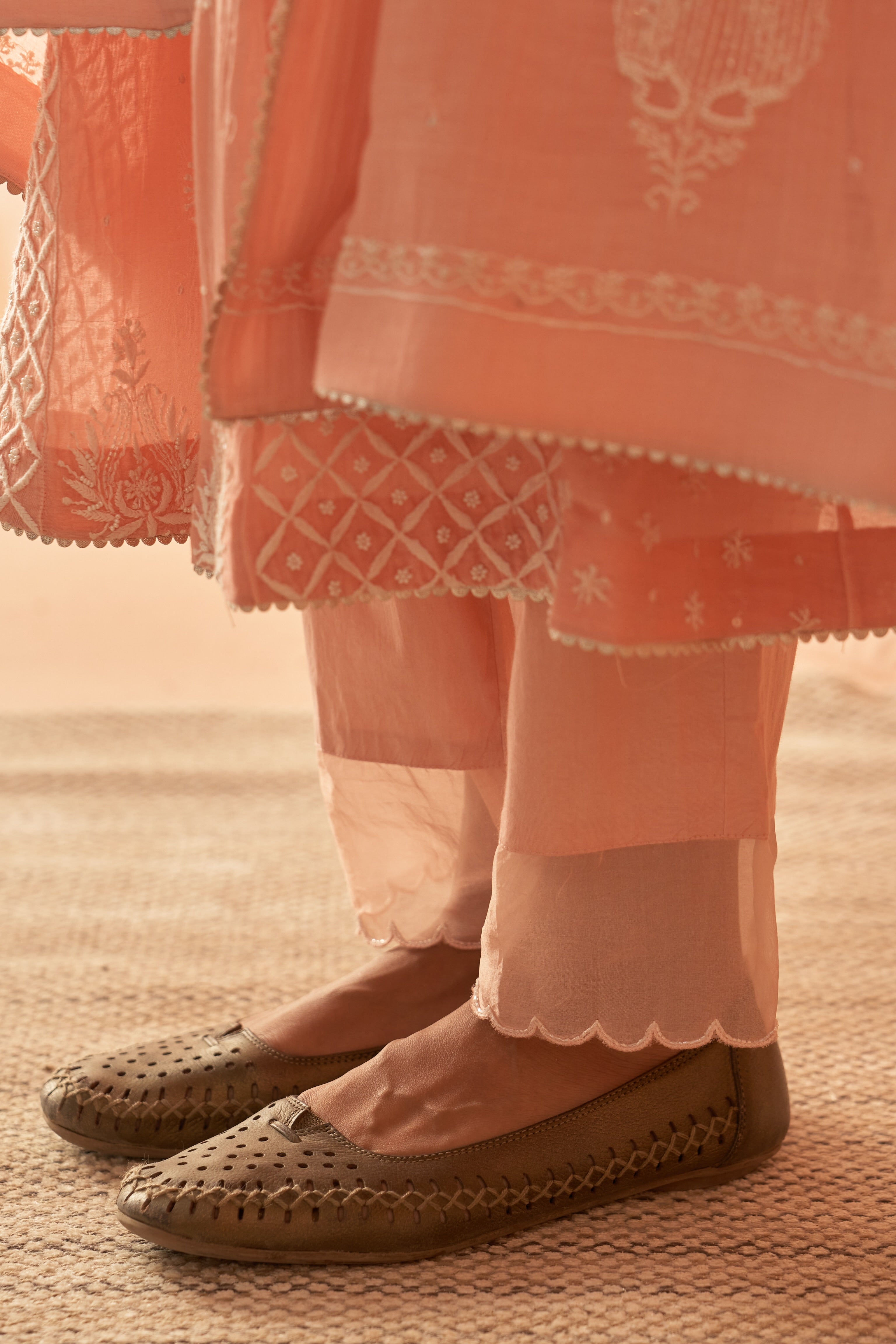 Peach soft Chanderi Heavy Chikankari Kurta Set