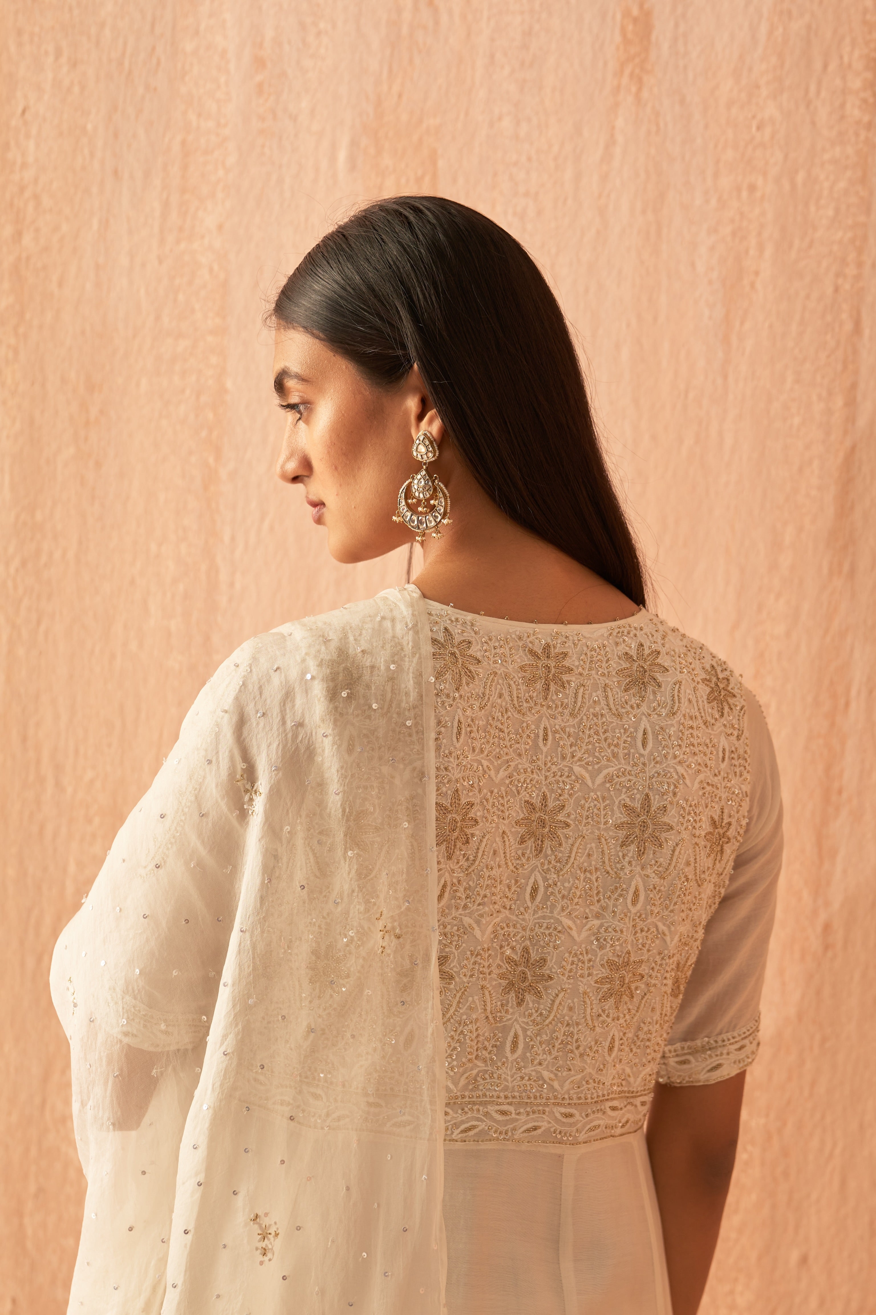 Ivory chanderi angrakha anarkali set