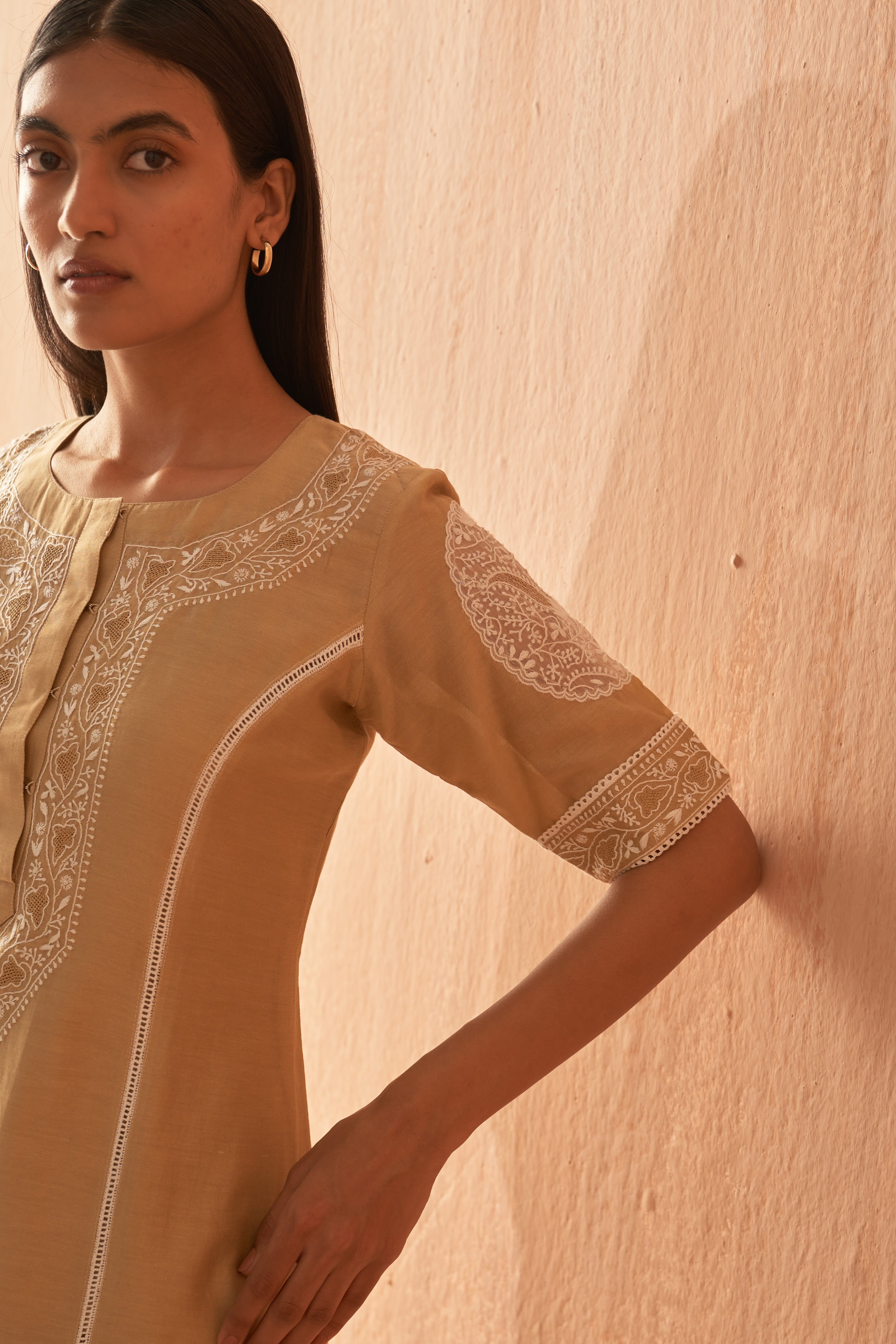 Gold chanderi chikankari Co-ord sets