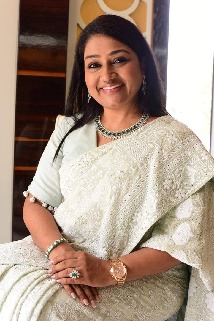 Dolly Jain in do-taar pastel chikankari saree