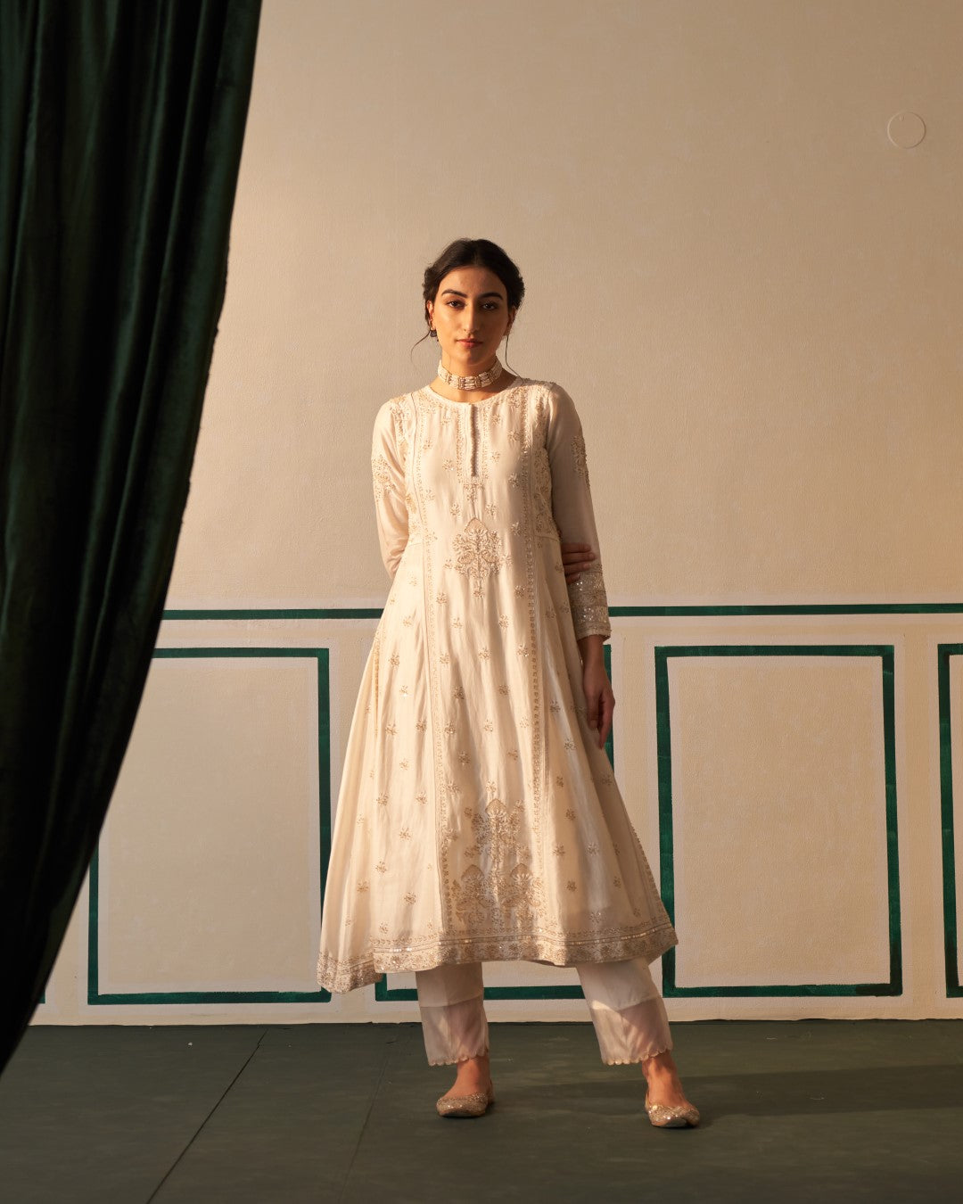 White Chikankari Kurta Set with heavy sequins dupatta