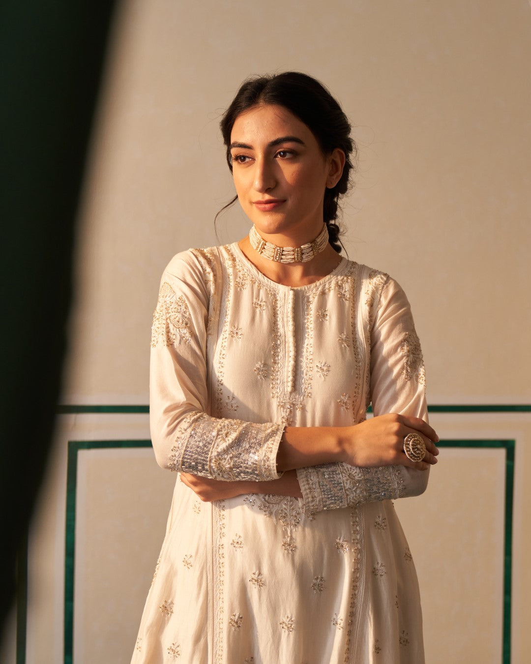 White Chikankari Kurta Set with heavy sequins dupatta