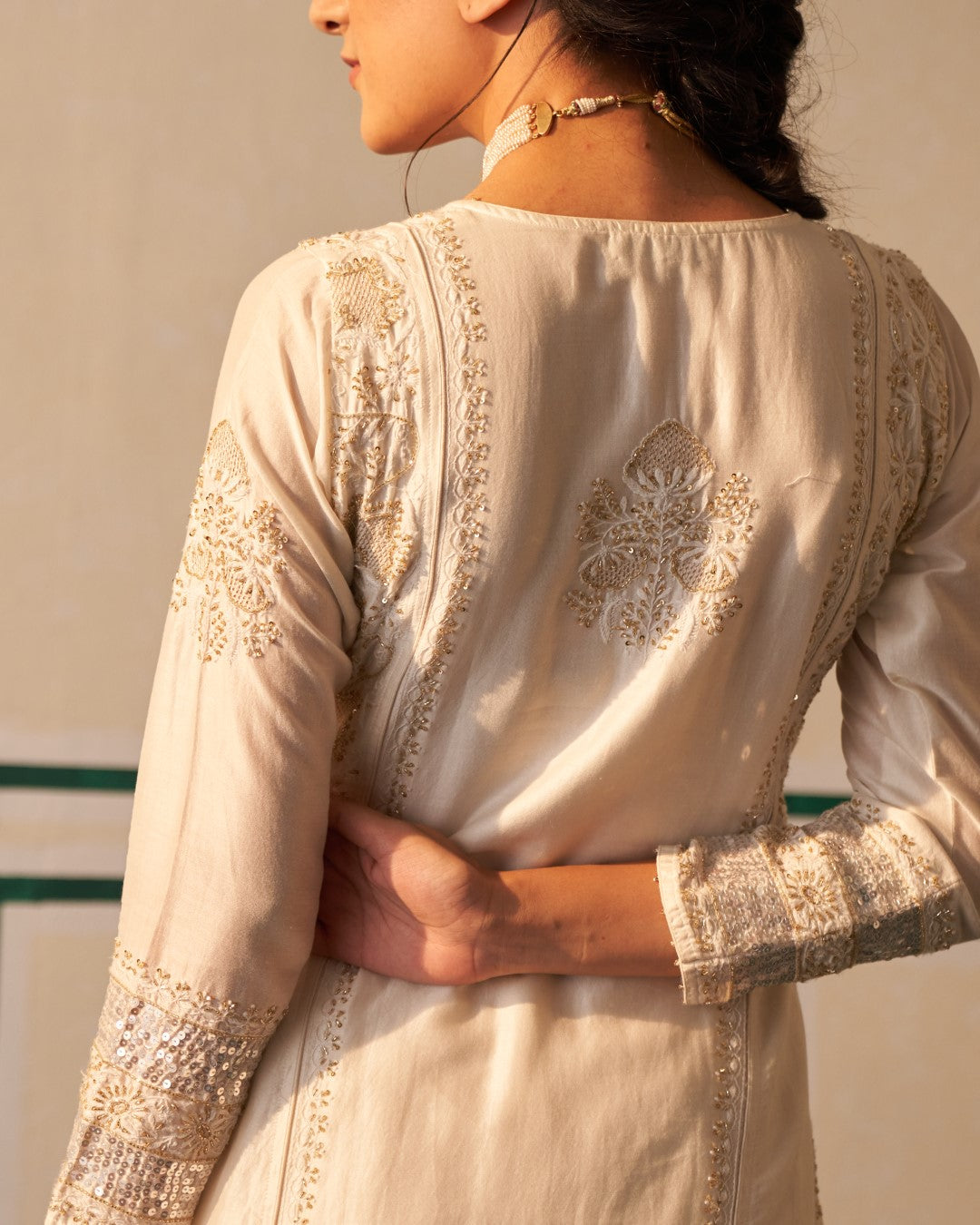 White Chikankari Kurta Set with heavy sequins dupatta