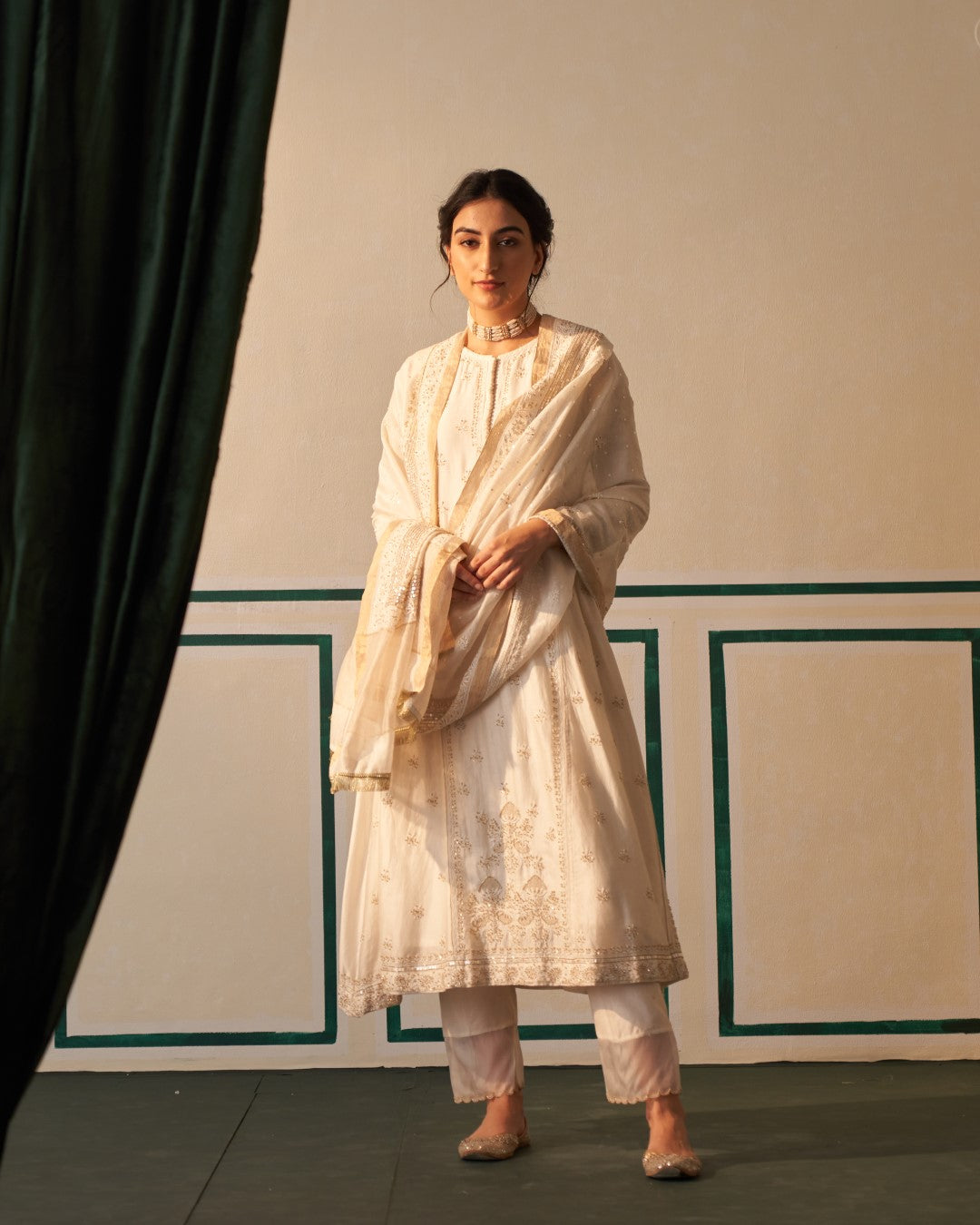 White Chikankari Kurta Set with heavy sequins dupatta