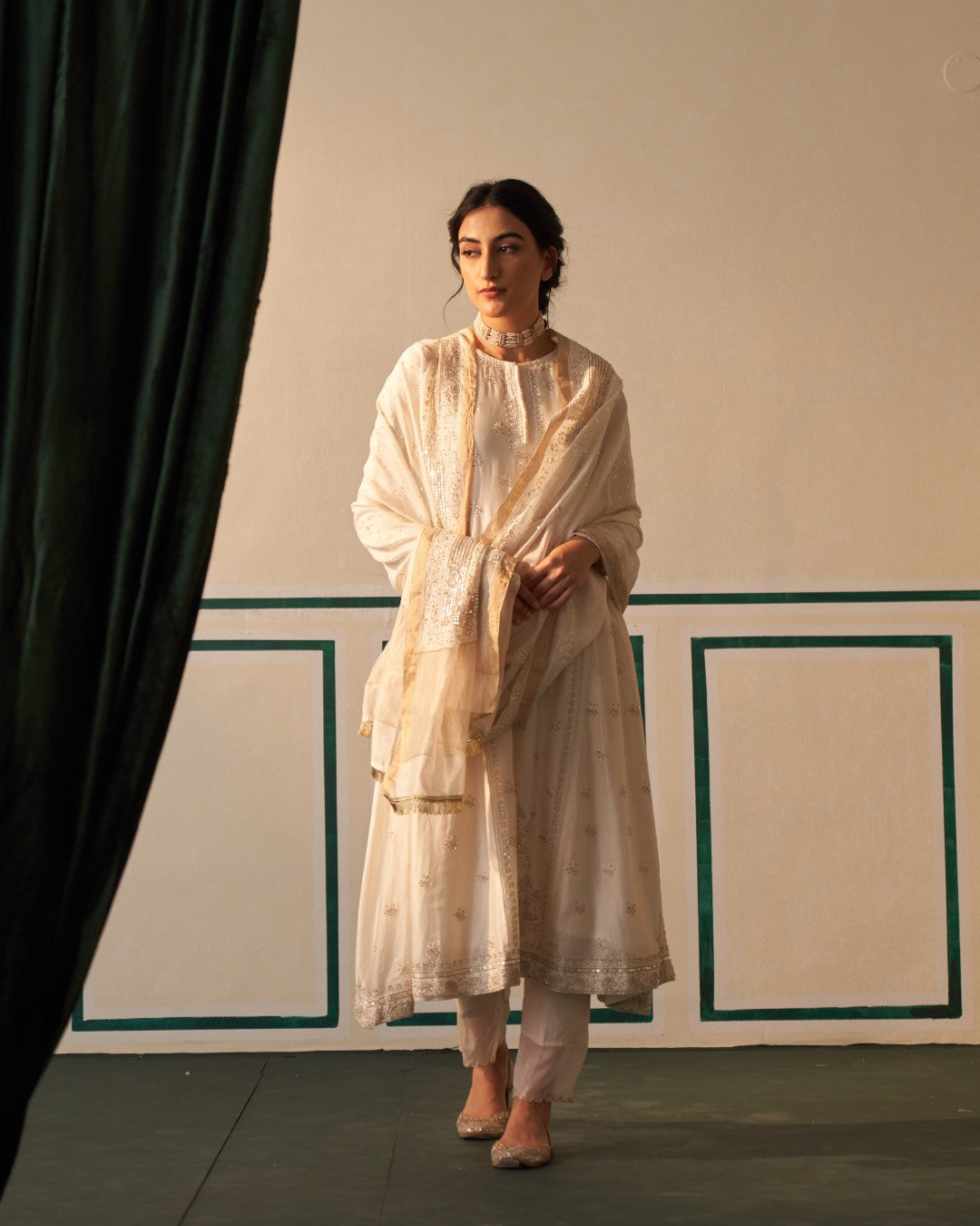 White Chikankari Kurta Set with heavy sequins dupatta