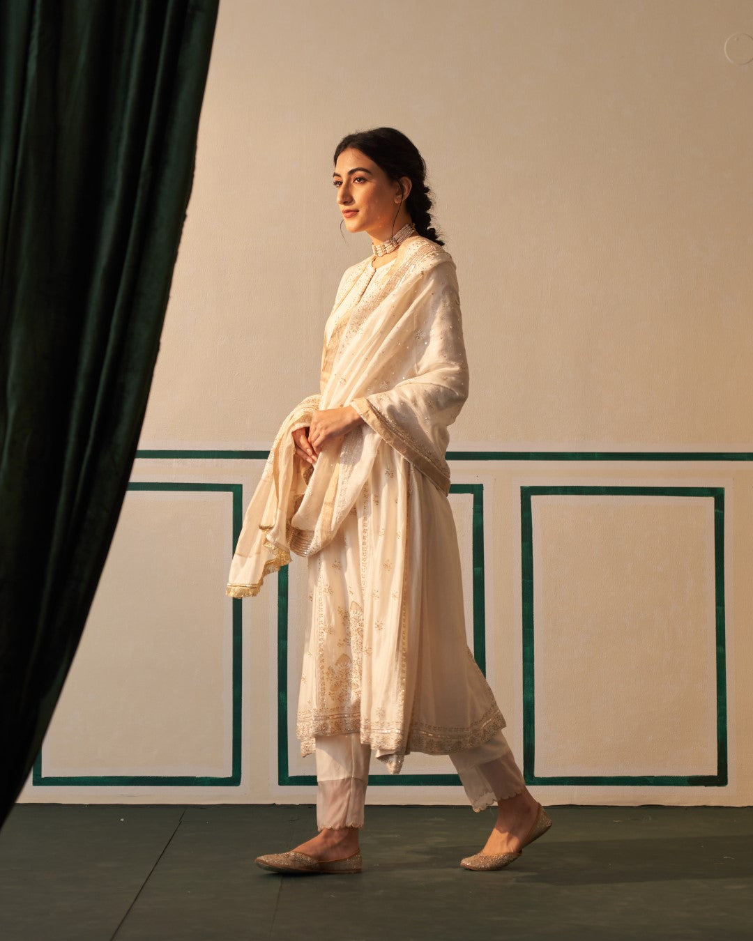 White Chikankari Kurta Set with heavy sequins dupatta