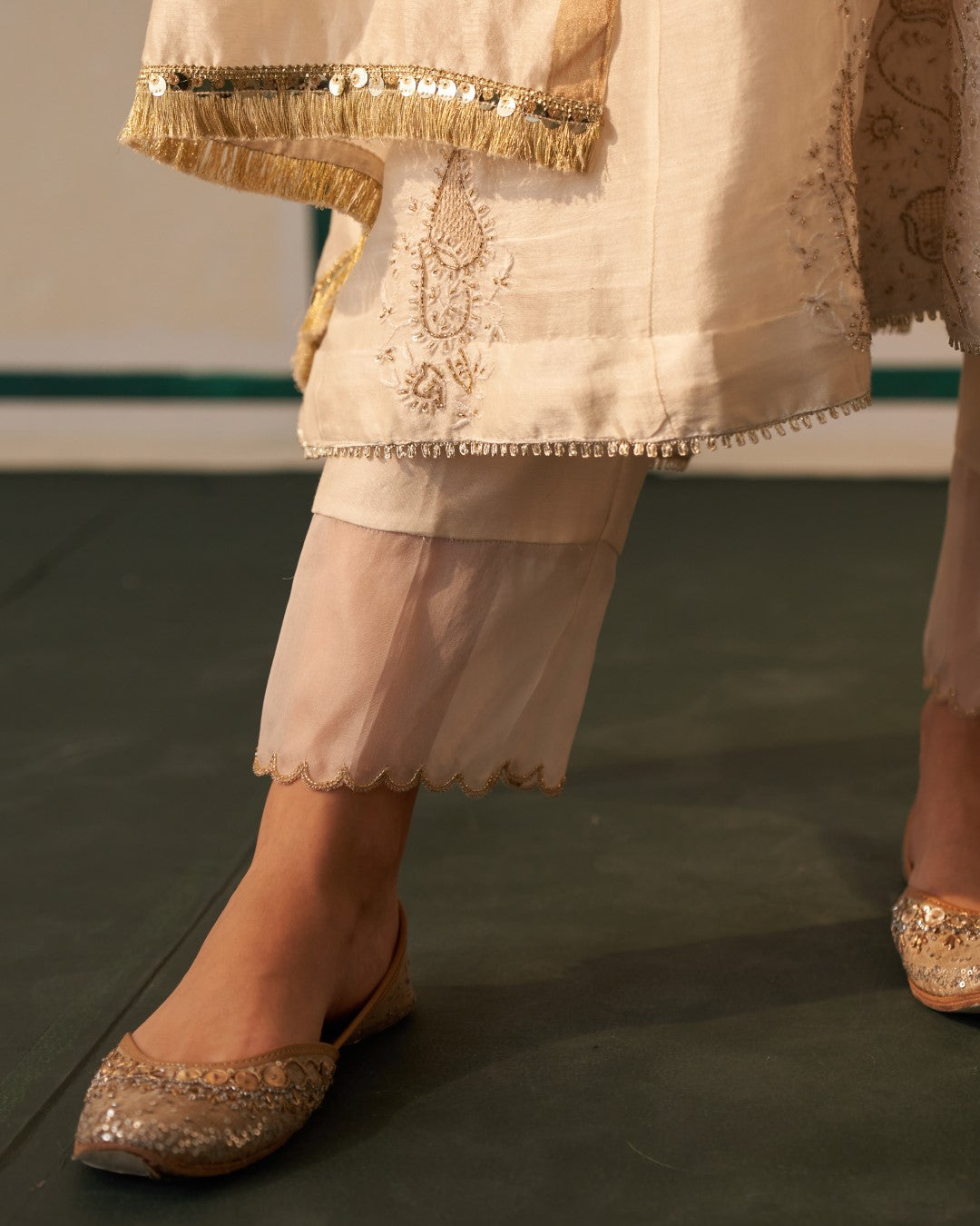 White Chanderi Anarkali Centre Panel with heavy front and back work