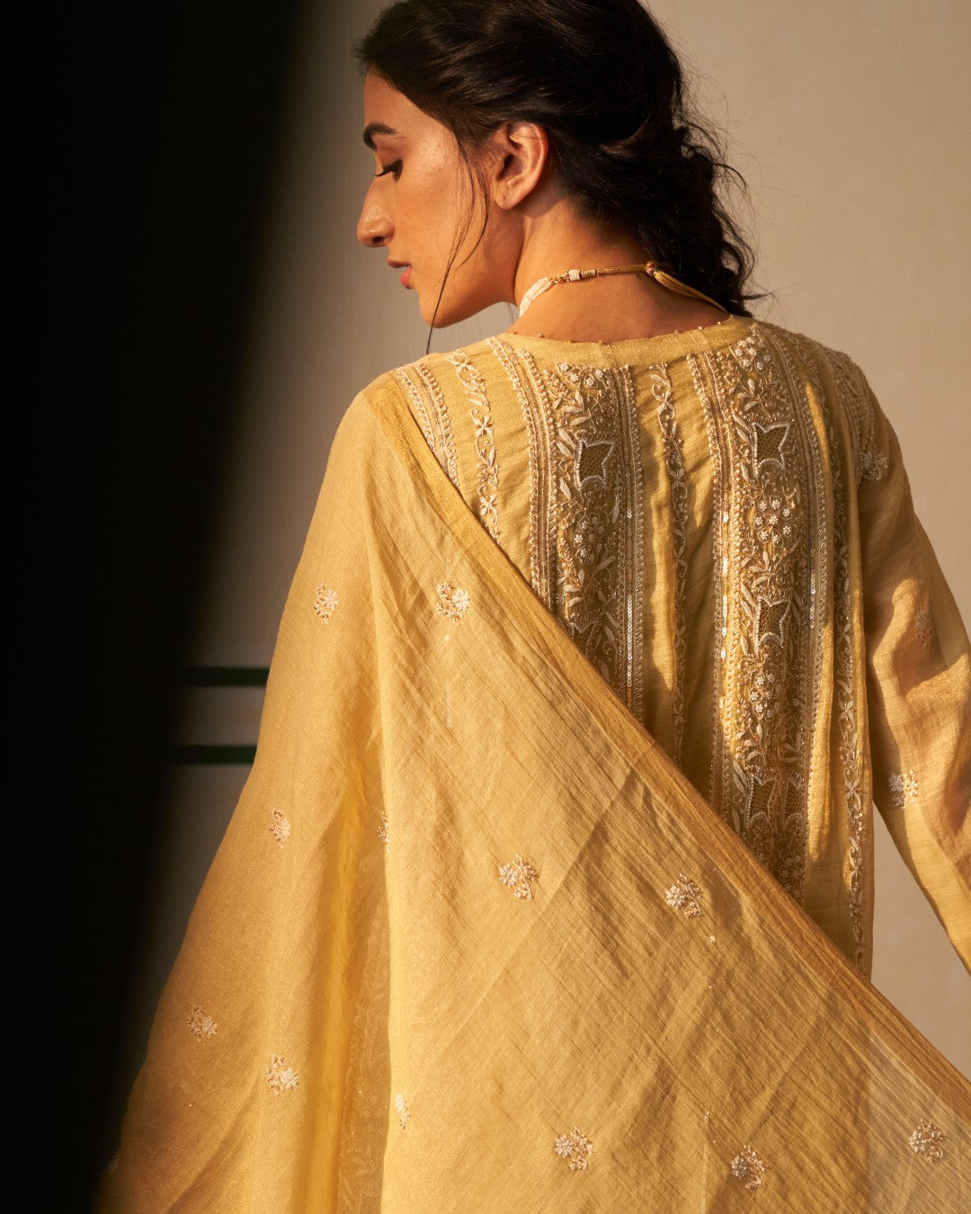 Lime Green Tissue Anarkali with heavy front and back work