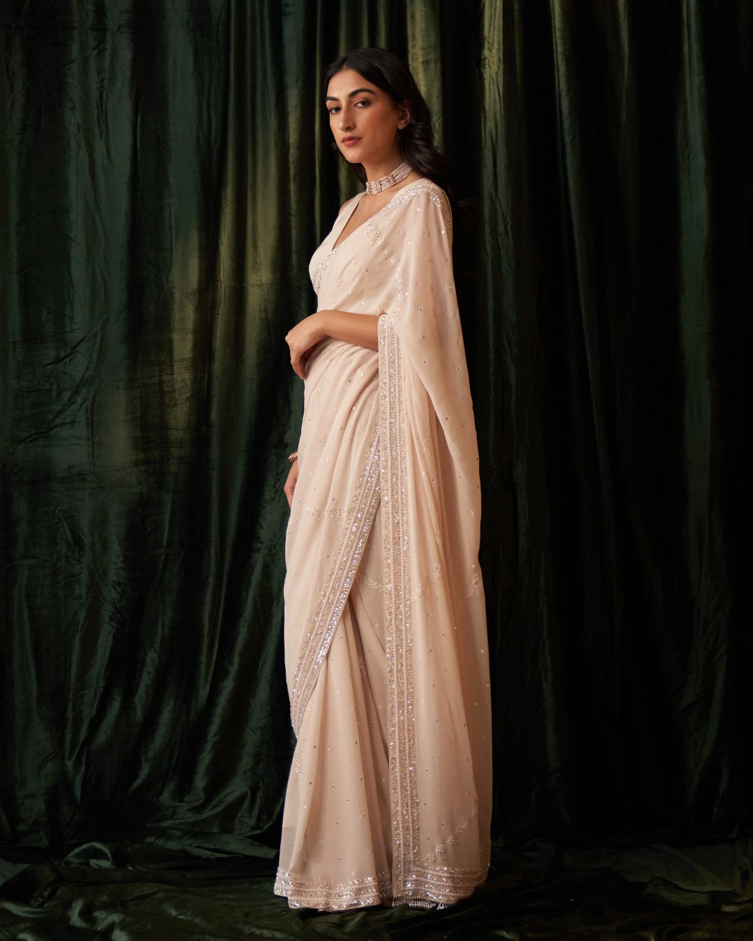 Ivory Pure Georgette Heavy Border Saree