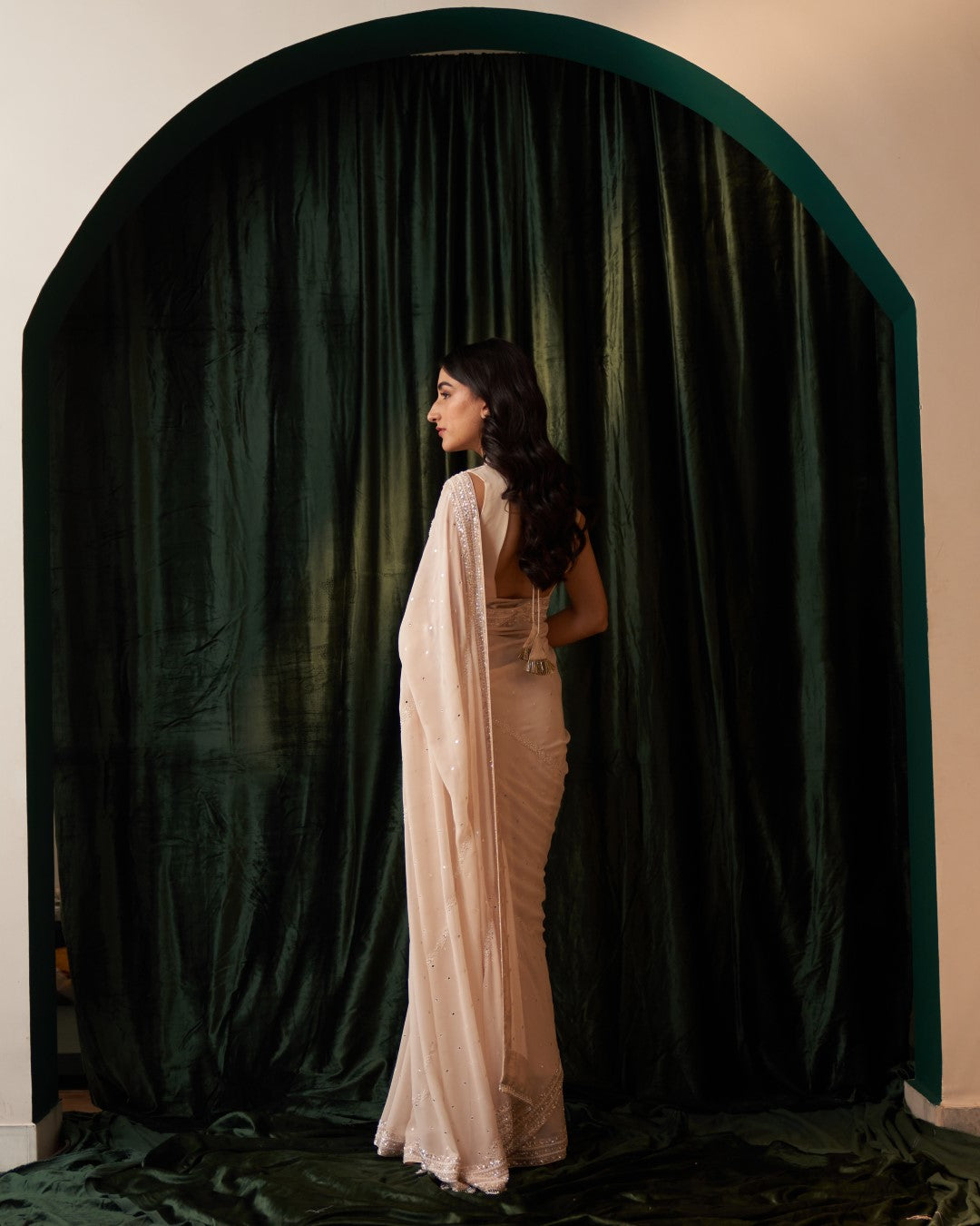Ivory Pure Georgette Heavy Border Saree