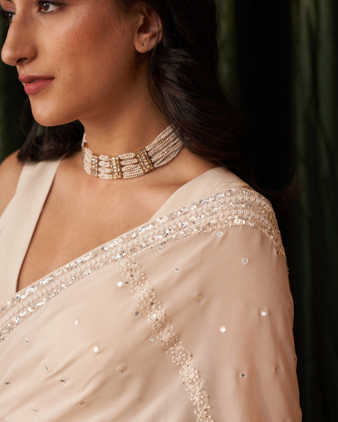 Ivory Pure Georgette Heavy Border Saree