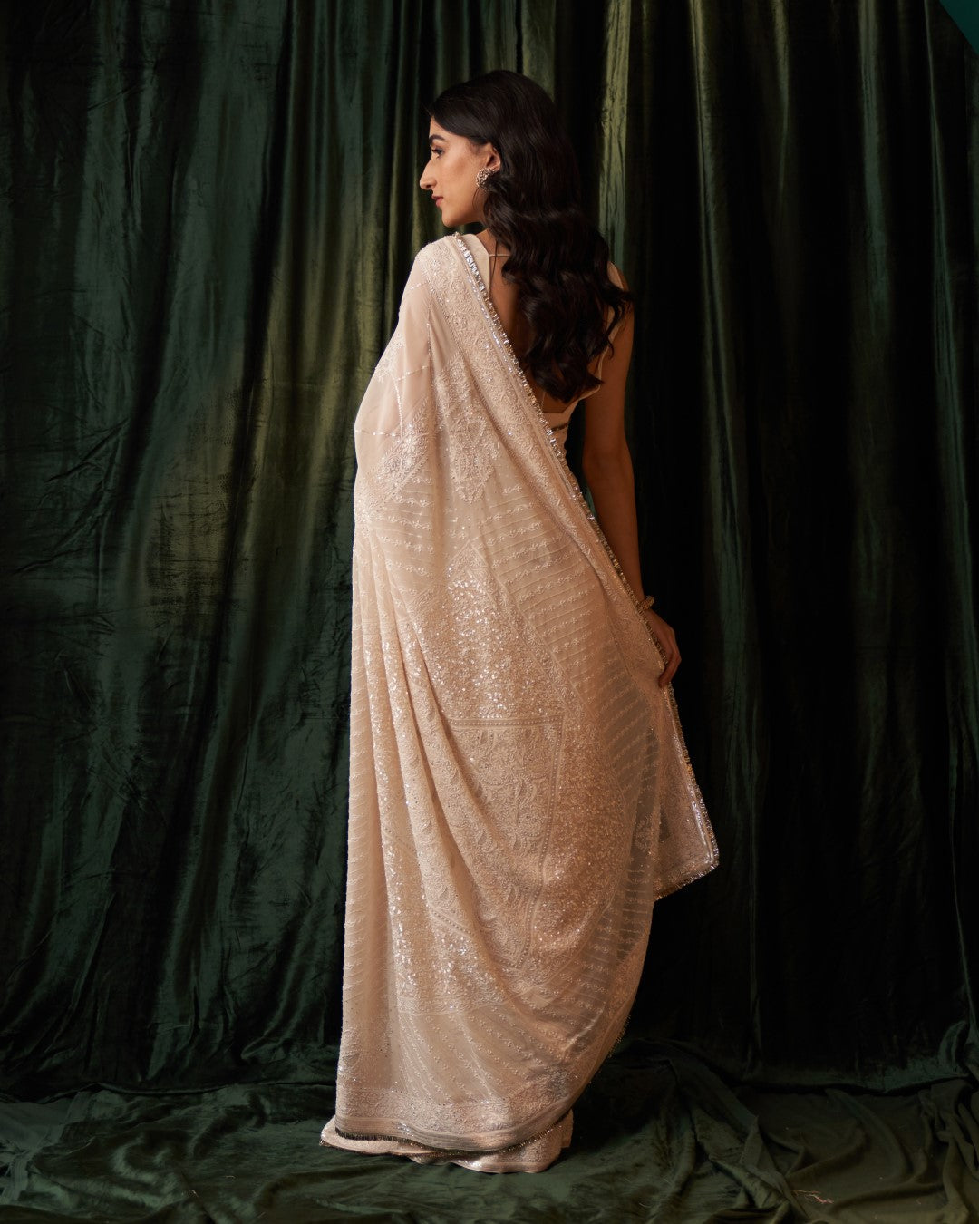 Ivory Chiffon Heavy Palla Saree