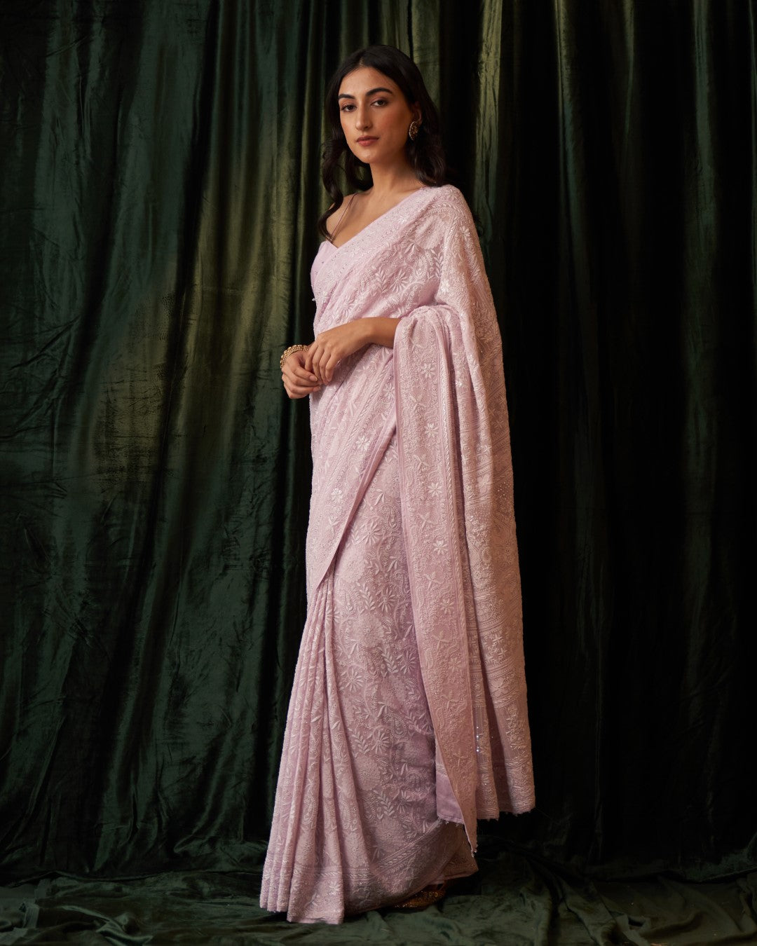 Lilac Shadow-work chikankari Jaal Pure Georgette Saree
