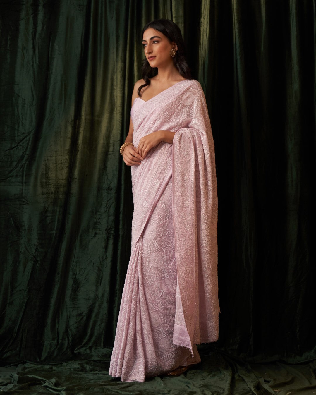 Lilac Shadow-work chikankari Jaal Pure Georgette Saree