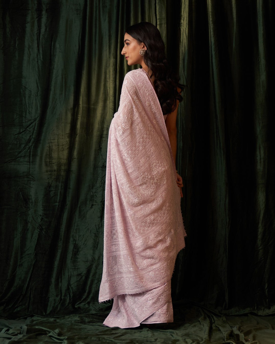Lilac Shadow-work chikankari Jaal Pure Georgette Saree