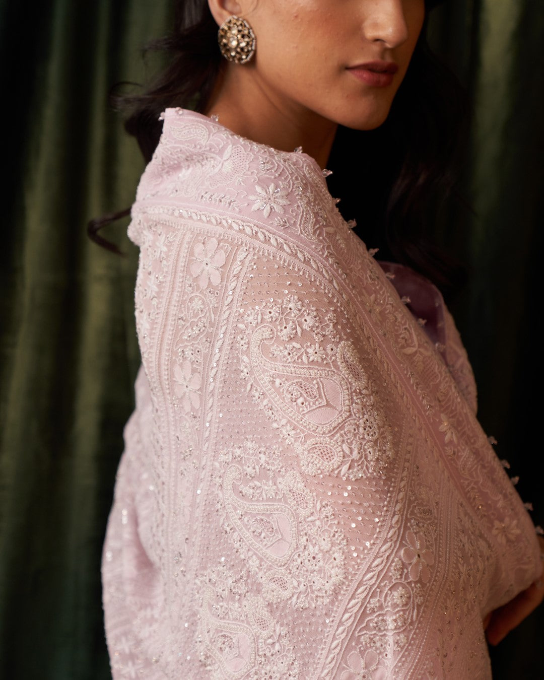 Lilac Shadow-work chikankari Jaal Pure Georgette Saree