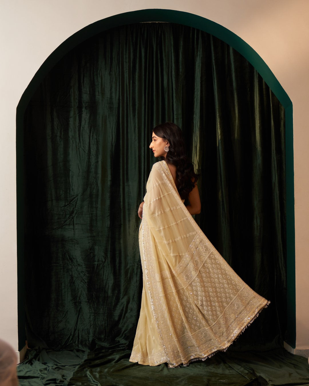 Lemon Yellow Pure Georgette Diagonal Work Saree