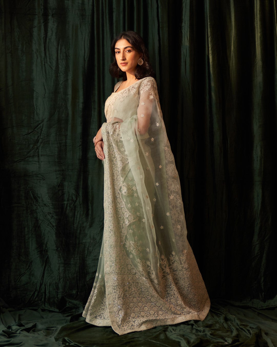 Green Organza Saree