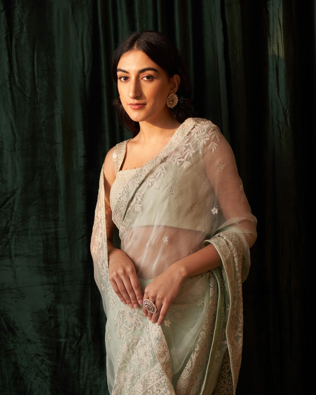 Green Organza Saree