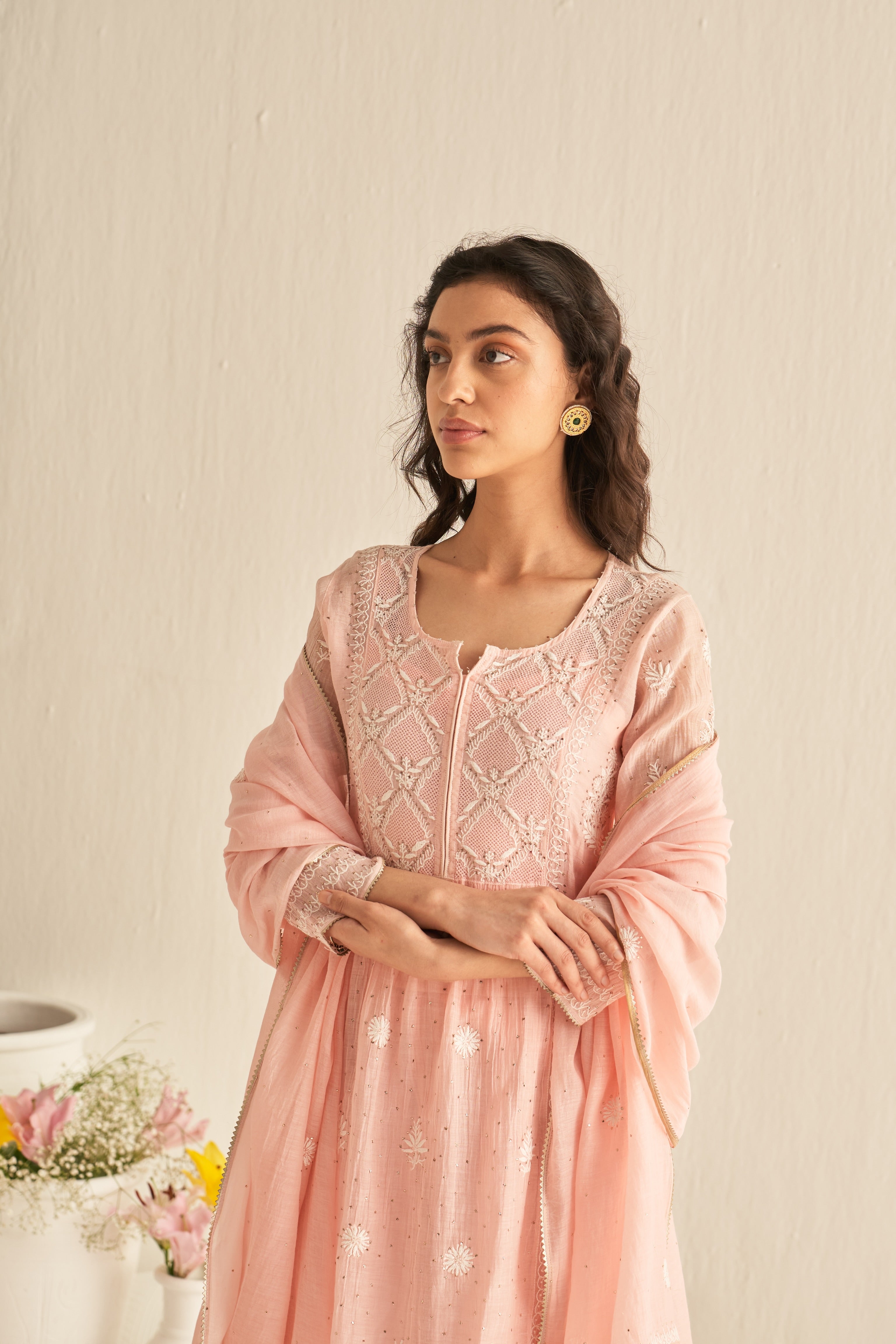 Pink mul chanderi chikankari sharara set